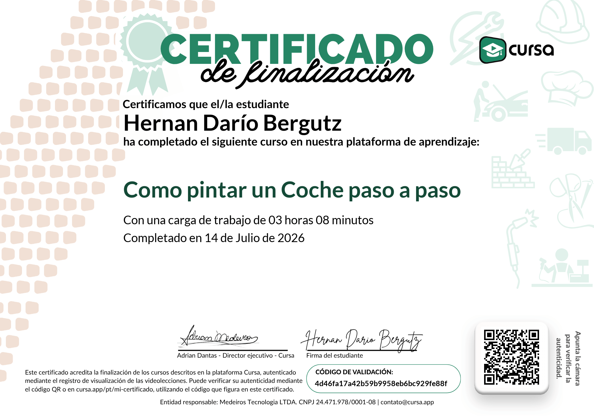 Imagen de mi Certificado de finalización del curso gratuito.