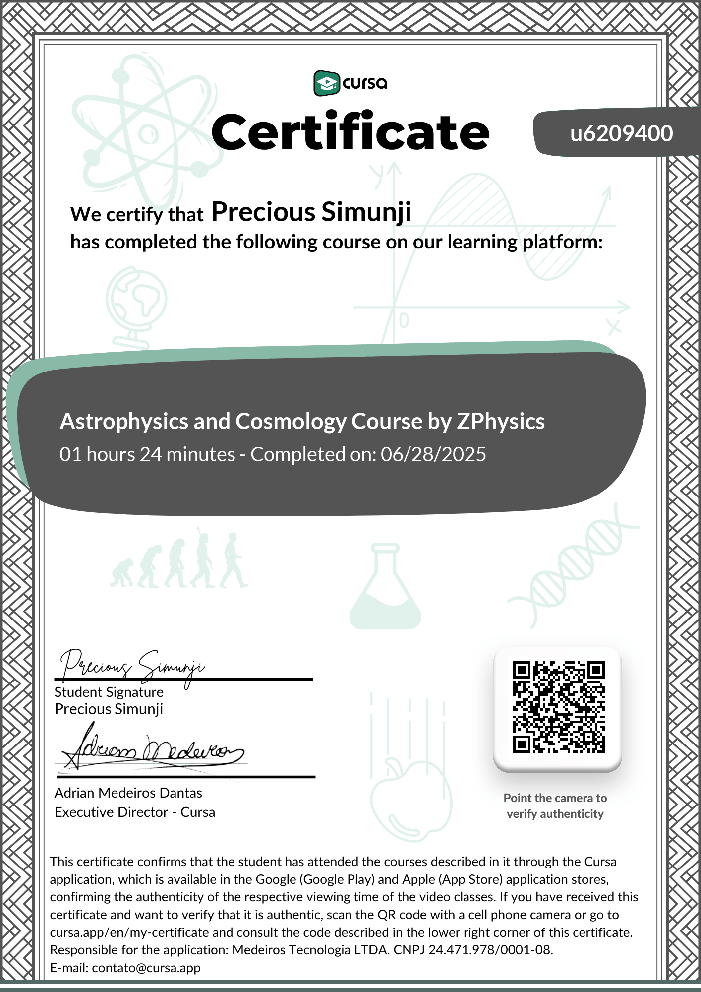 Image of my free Course Completion Certificate.
