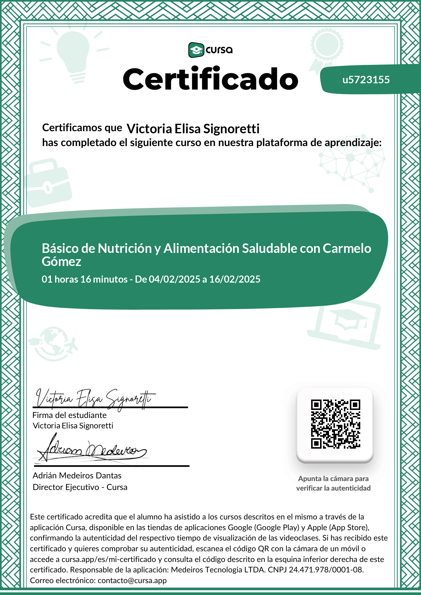 Imagen de mi Certificado de finalización del curso gratuito.