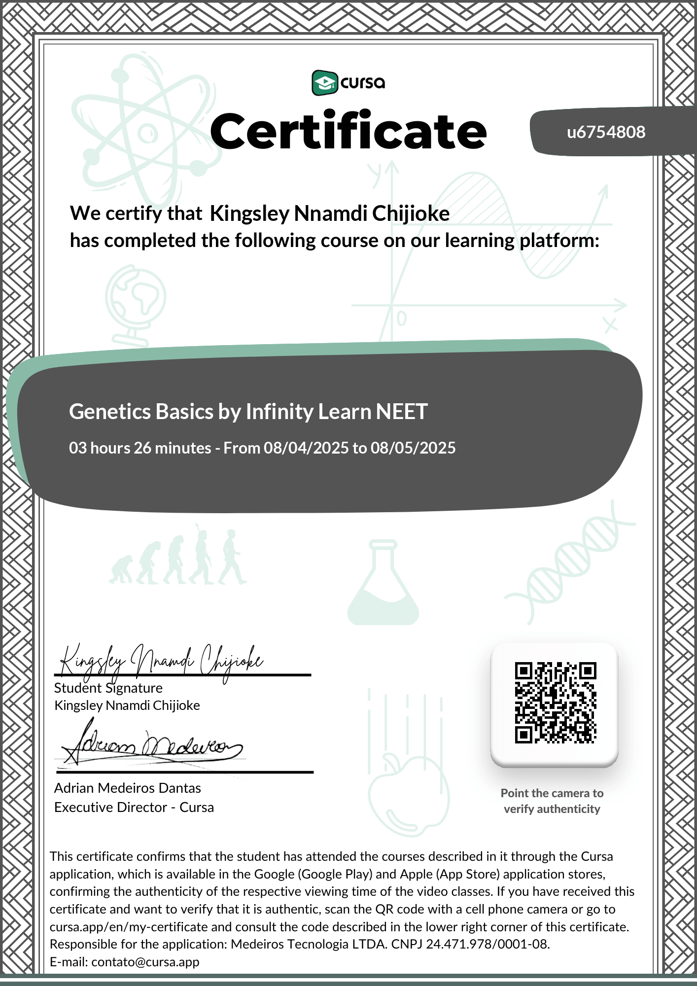 Image of my free Course Completion Certificate.