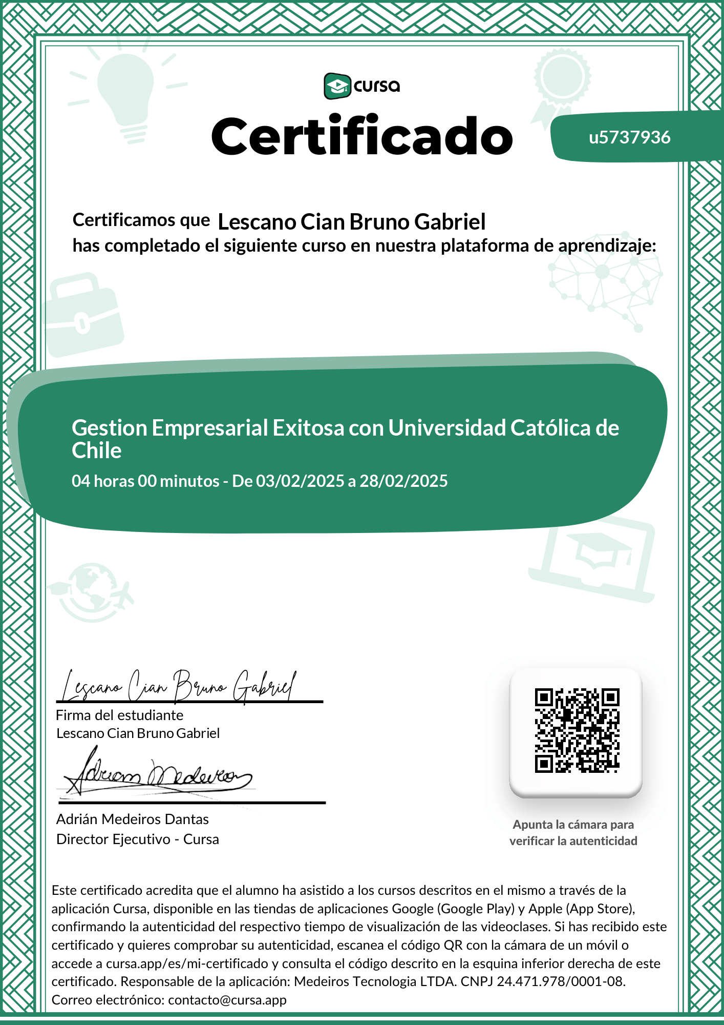 Imagen de mi Certificado de finalización del curso gratuito.