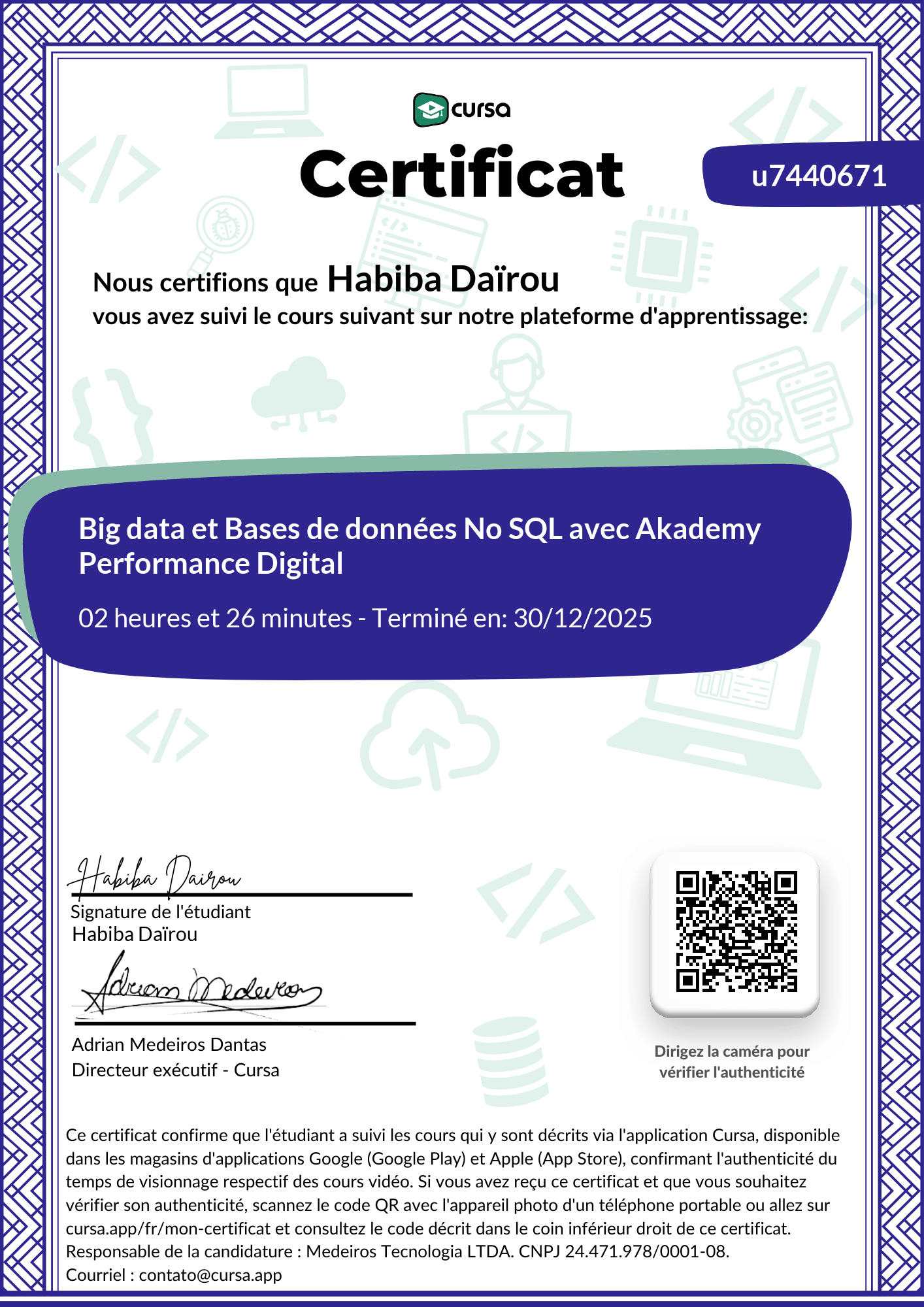 Image de mon certificat de fin de cours gratuit.