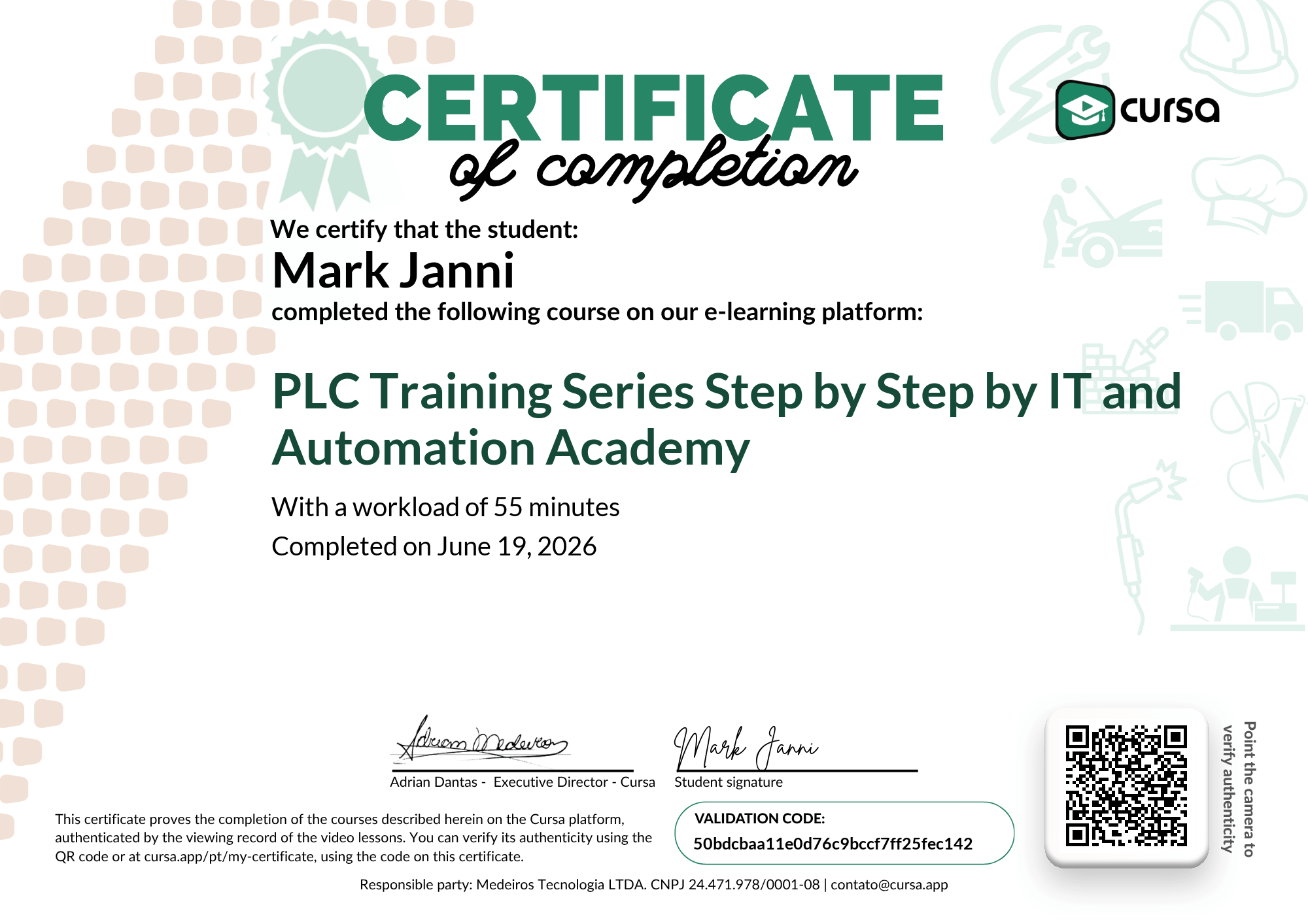 Image of my free Course Completion Certificate.