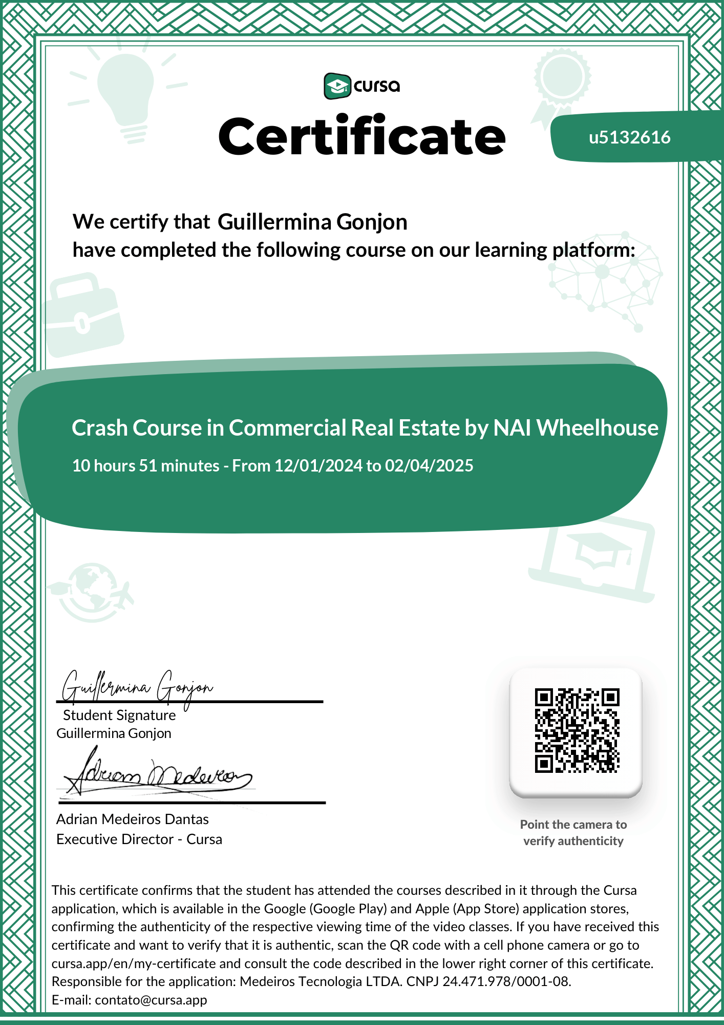 Image of my free Course Completion Certificate.
