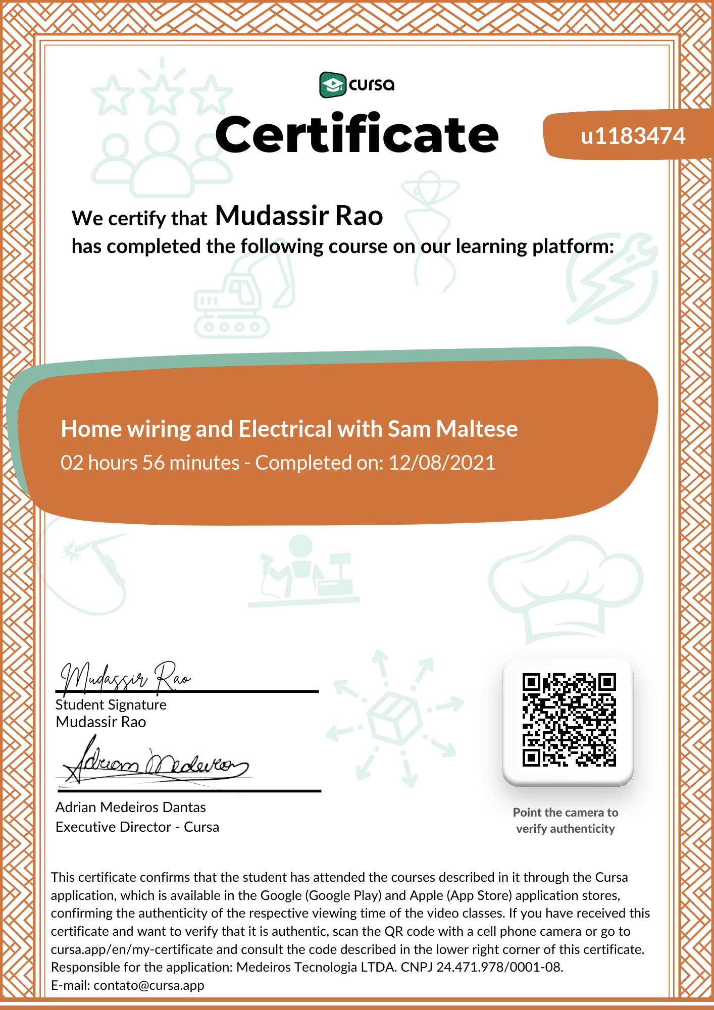 Image of my free Course Completion Certificate.