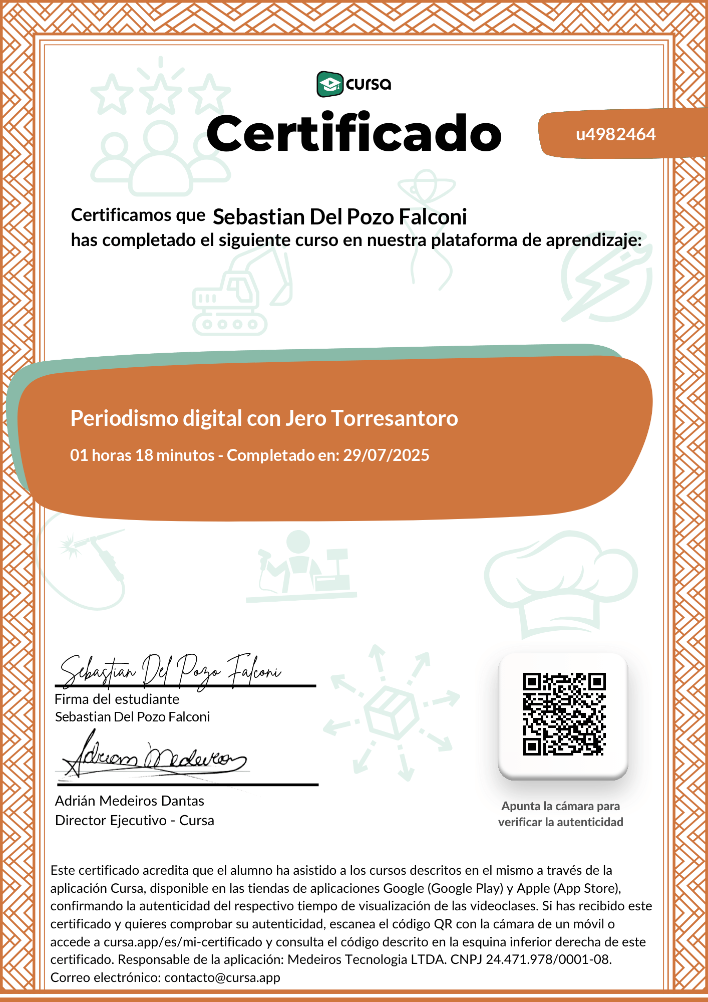 Imagen de mi Certificado de finalización del curso gratuito.