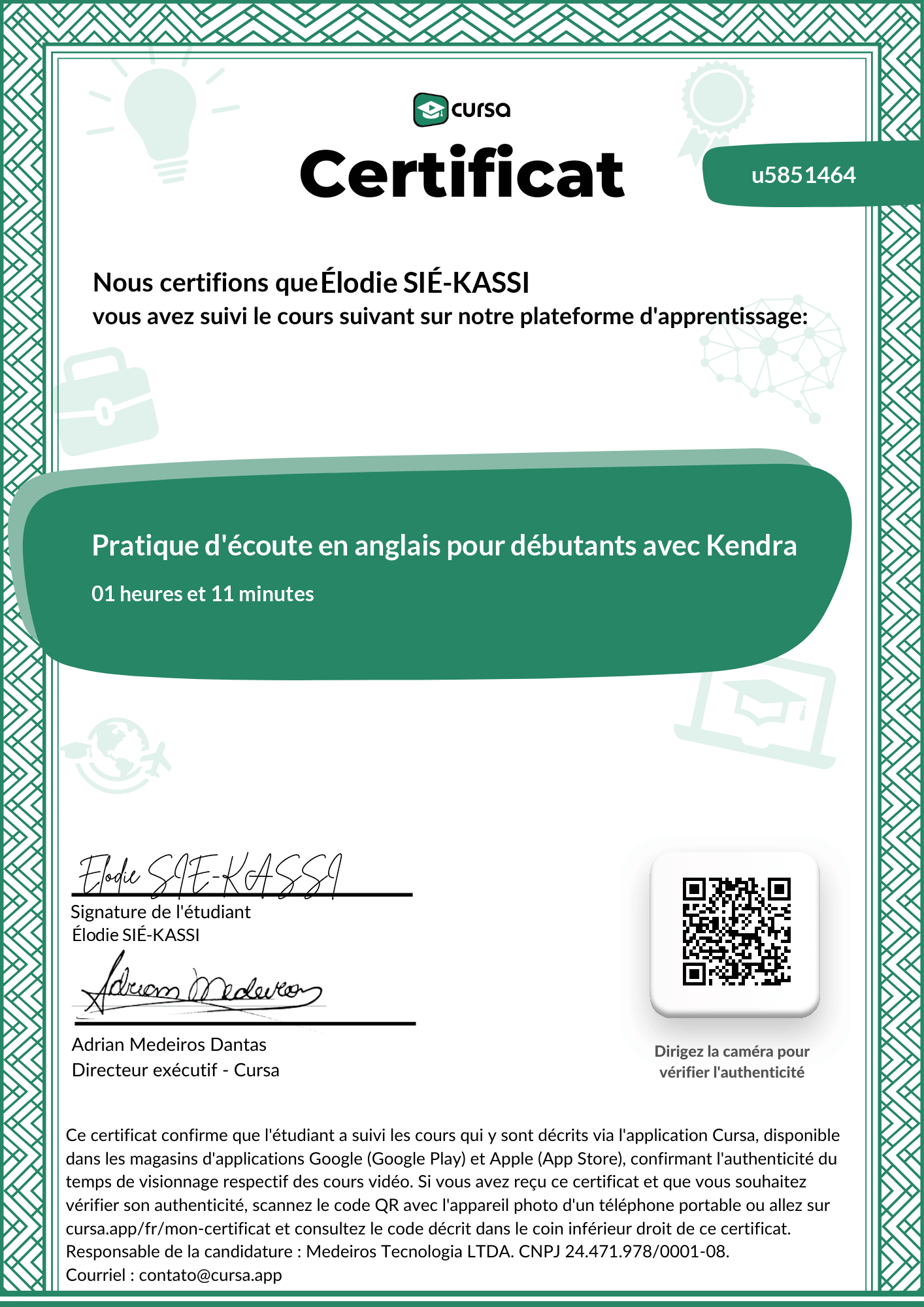 Image de mon certificat de fin de cours gratuit.