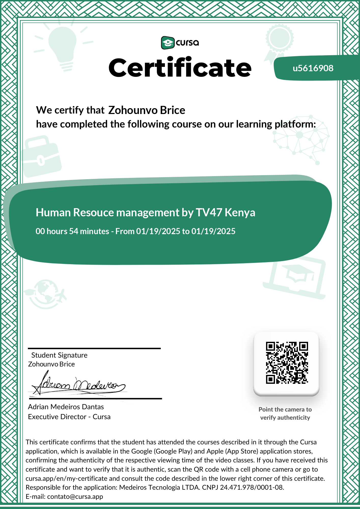 Image of my free Course Completion Certificate.