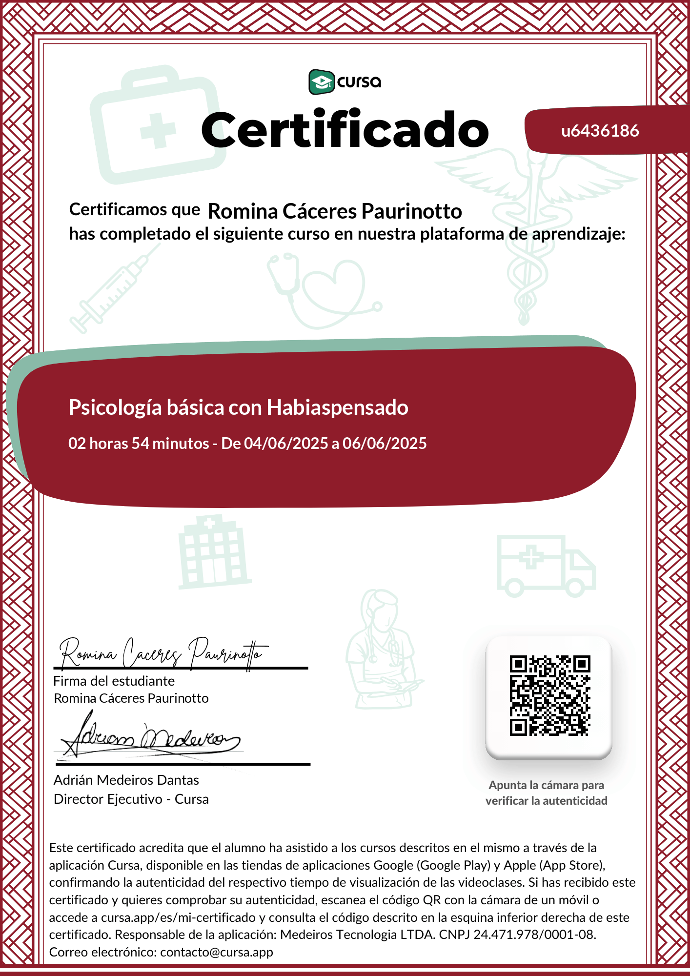 Imagen de mi Certificado de finalización del curso gratuito.