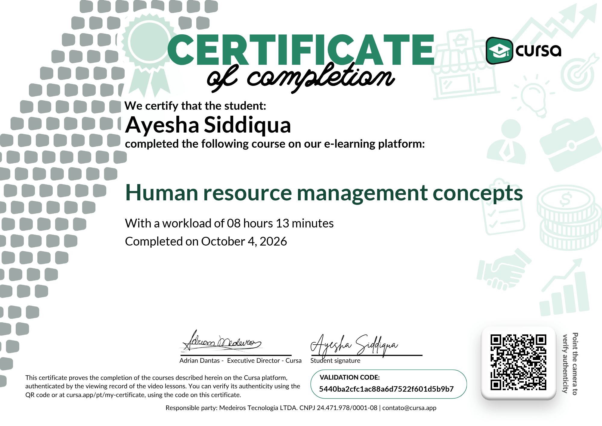 Image of my free Course Completion Certificate.