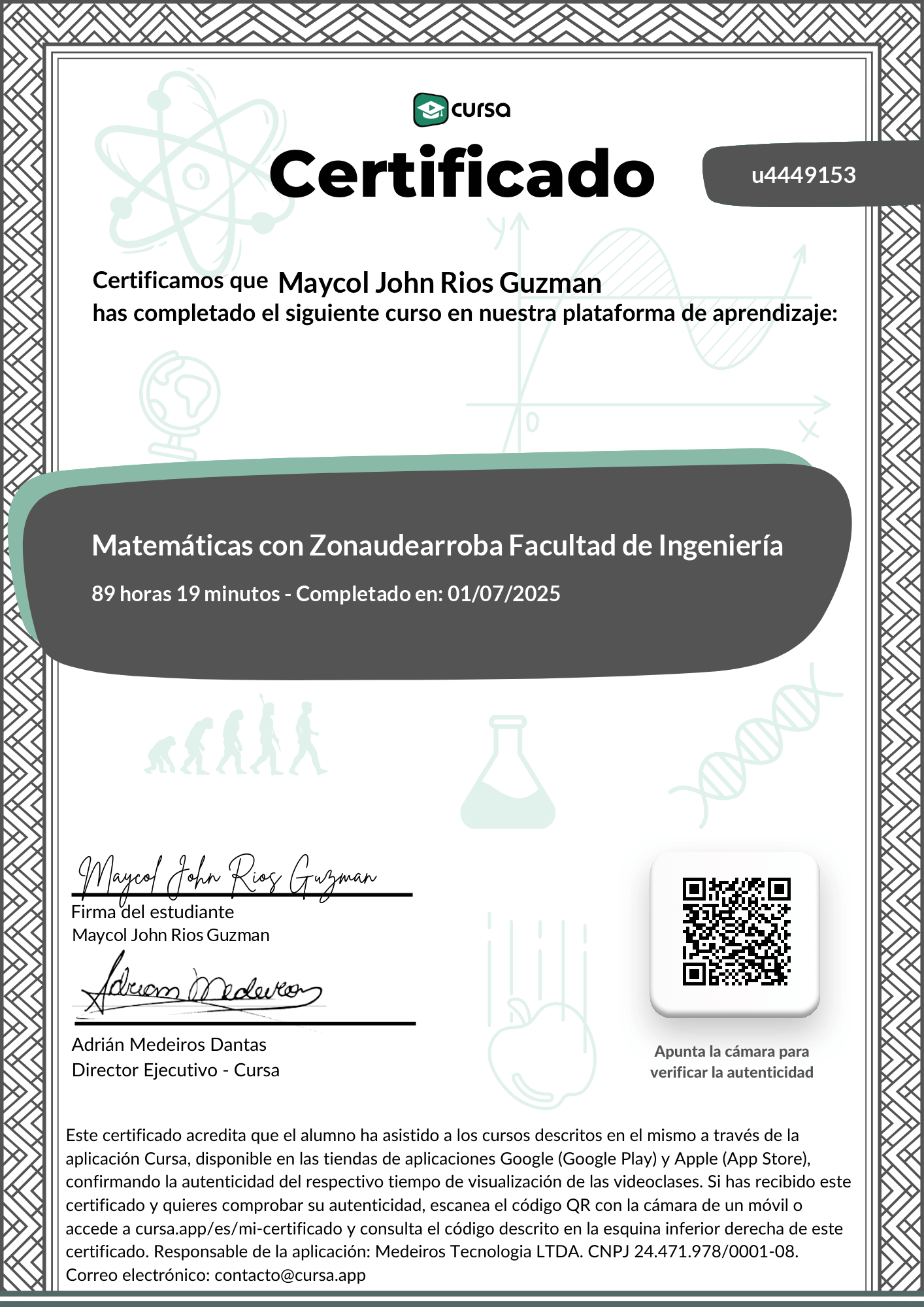 Imagen de mi Certificado de finalización del curso gratuito.