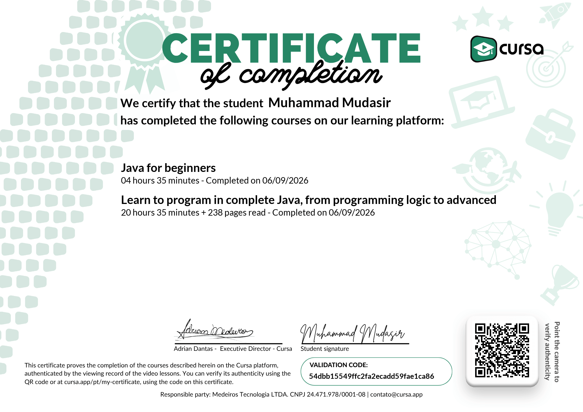 Image of my free Course Completion Certificate.