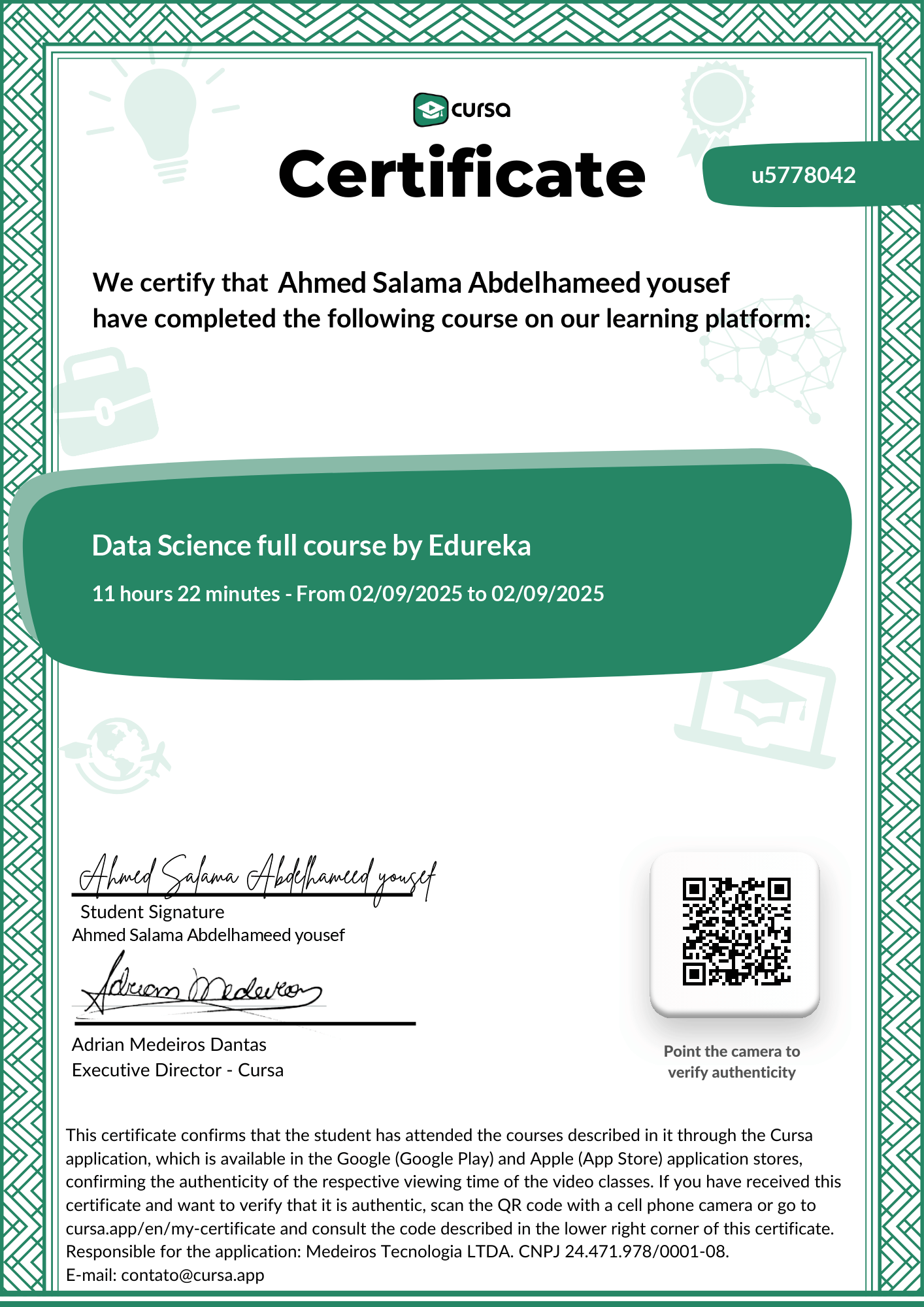 Image of my free Course Completion Certificate.