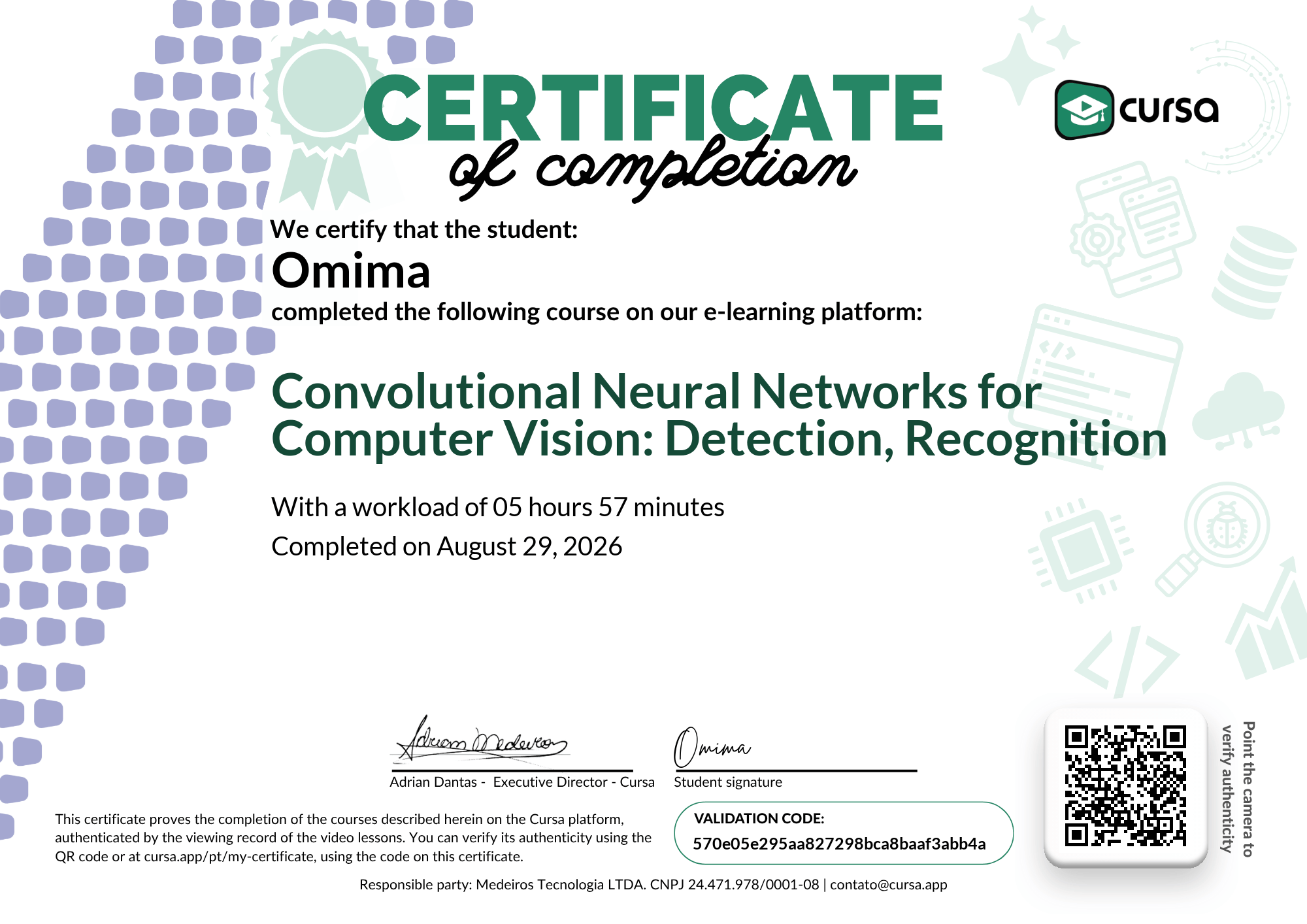 Image of my free Course Completion Certificate.