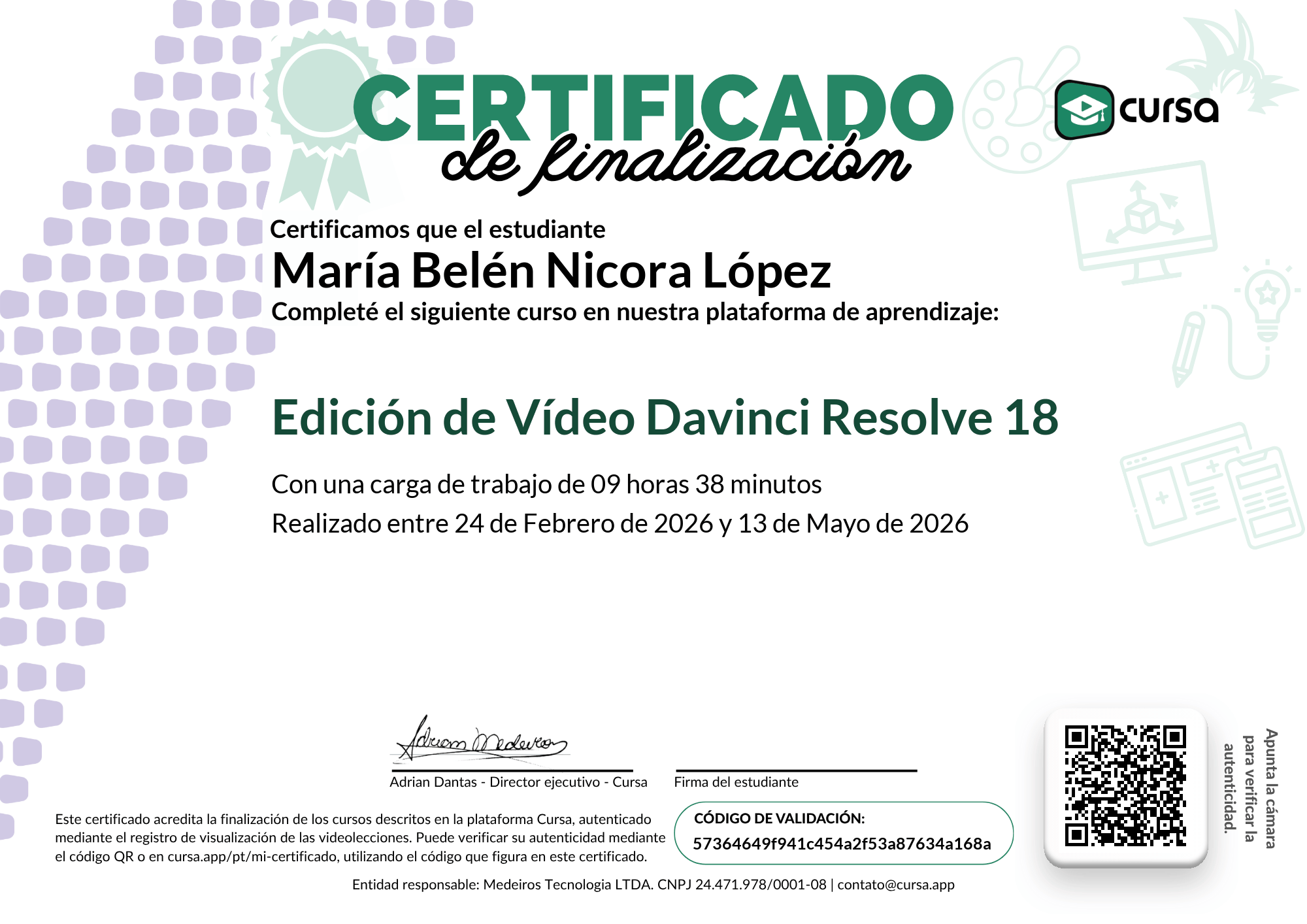 Imagen de mi Certificado de finalización del curso gratuito.