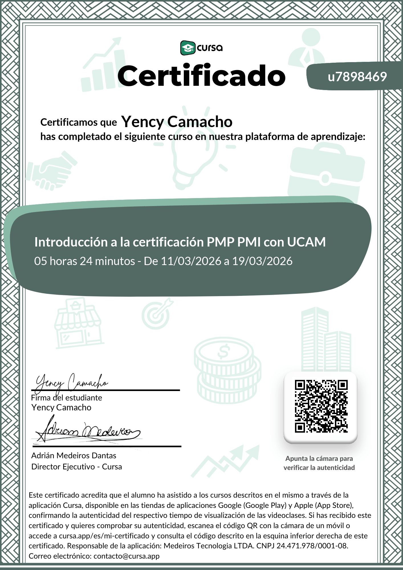 Imagen de mi Certificado de finalización del curso gratuito.