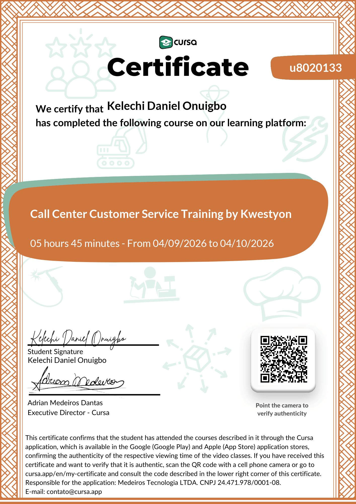 Image of my free Course Completion Certificate.