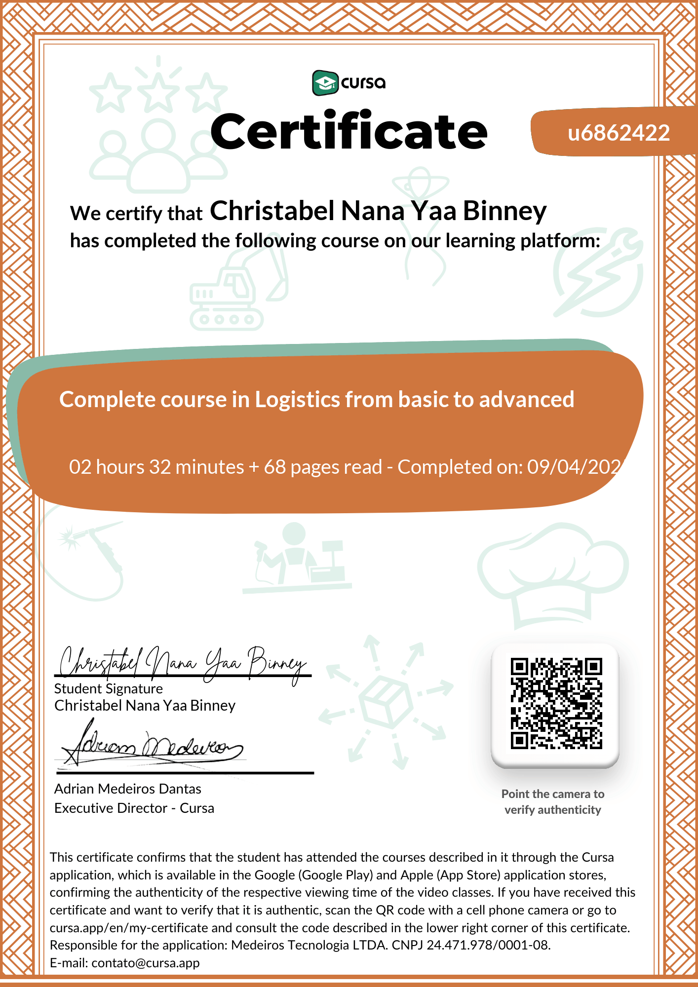 Image of my free Course Completion Certificate.
