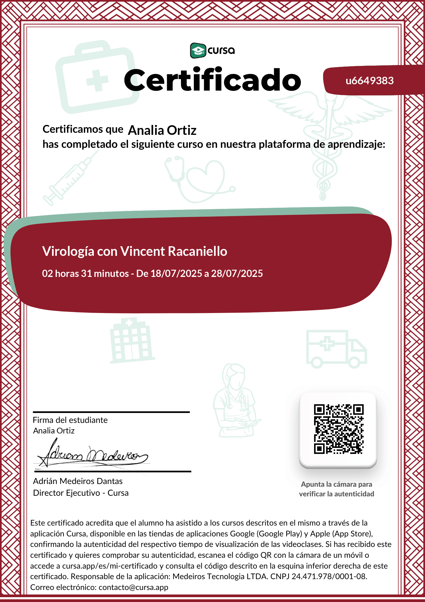 Imagen de mi Certificado de finalización del curso gratuito.