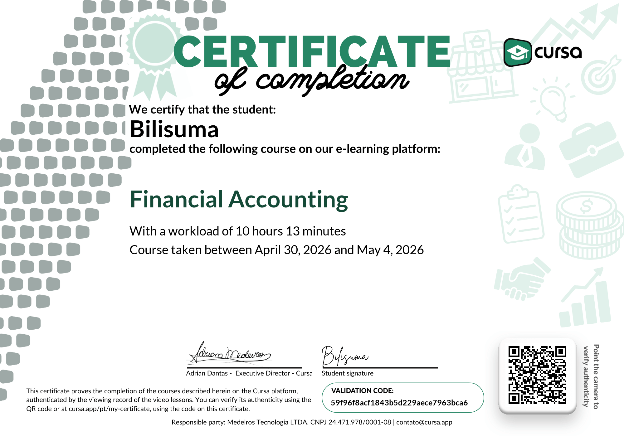 Image of my free Course Completion Certificate.