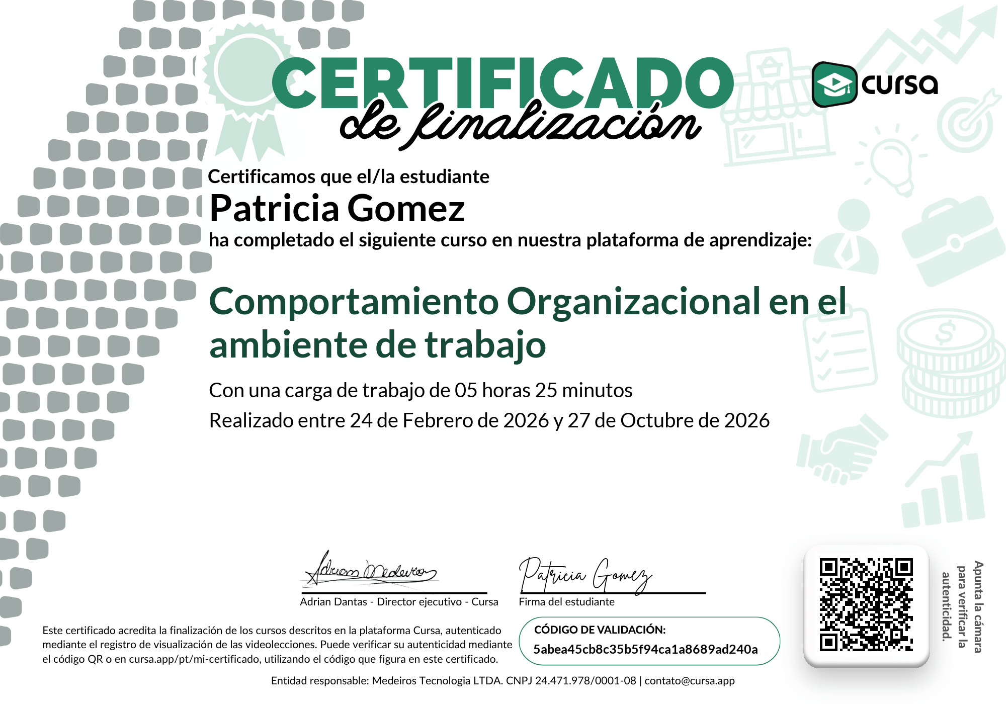 Imagen de mi Certificado de finalización del curso gratuito.