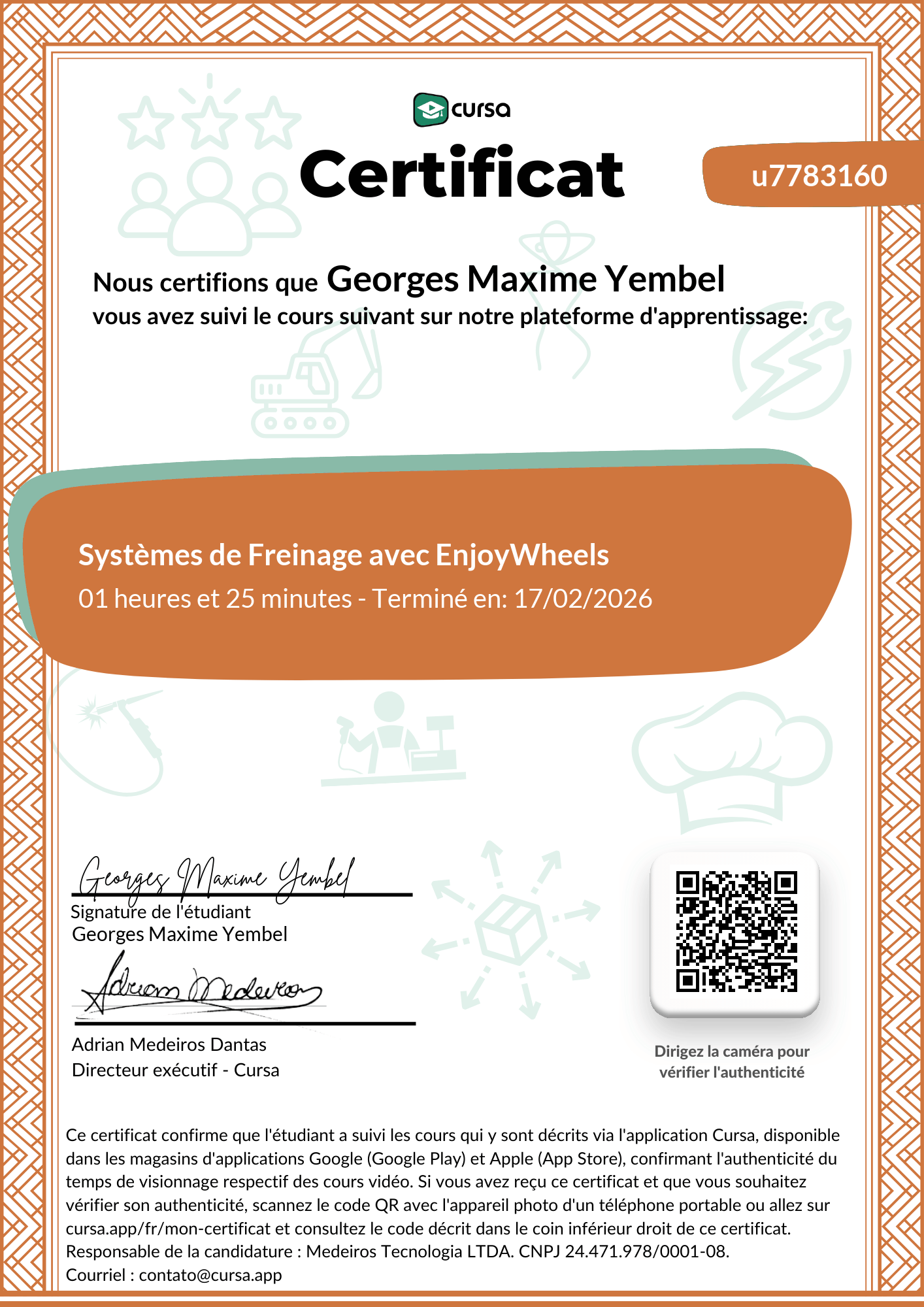 Image de mon certificat de fin de cours gratuit.