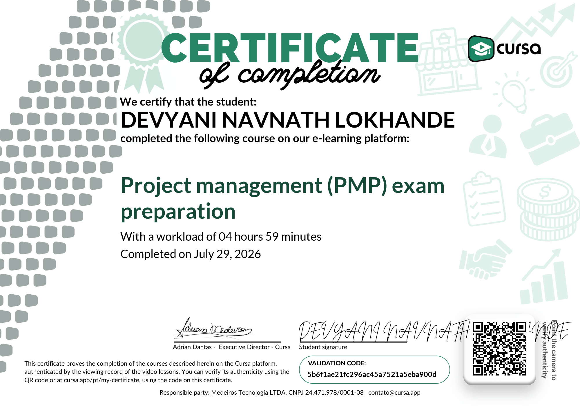 Image of my free Course Completion Certificate.