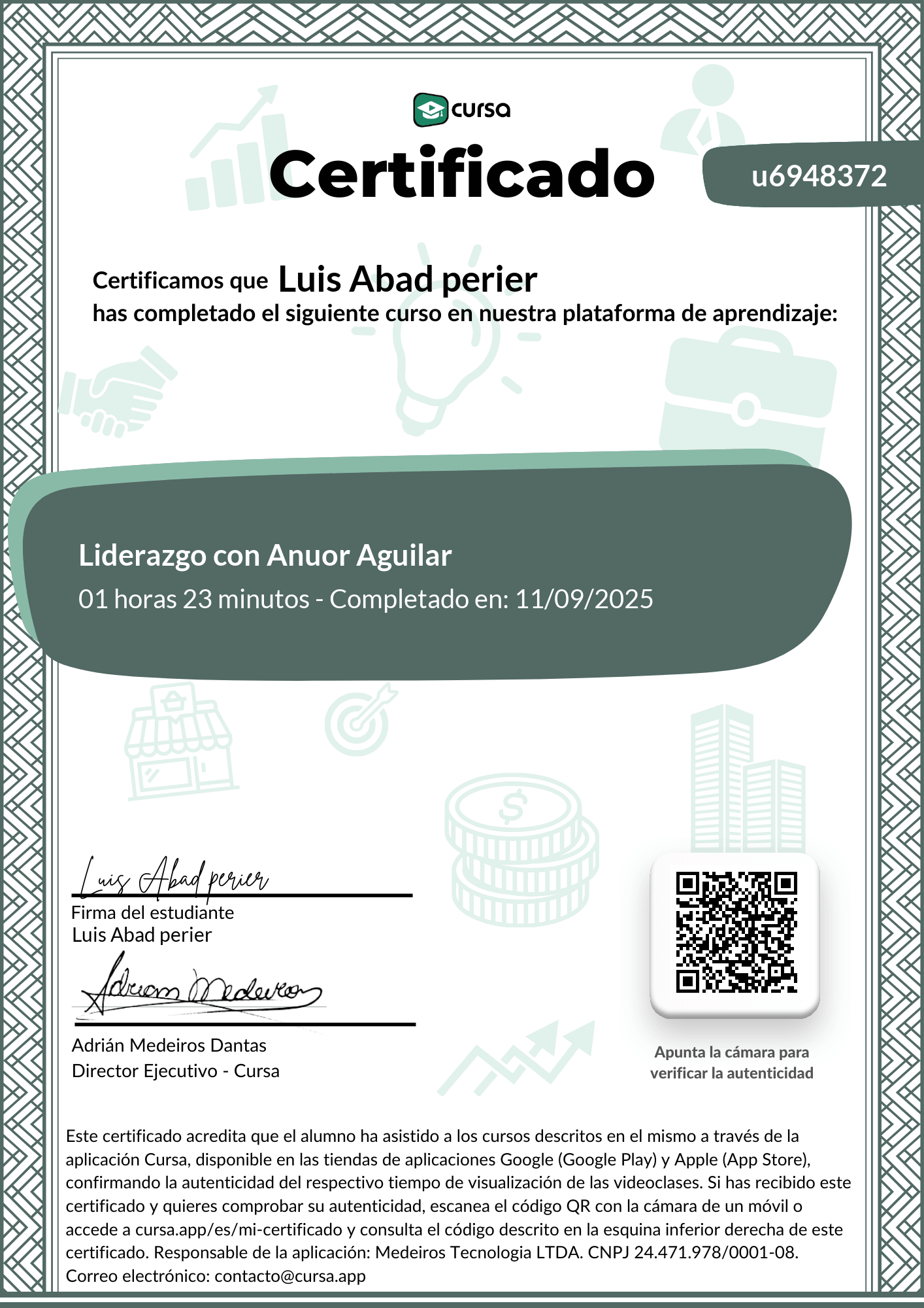 Imagen de mi Certificado de finalización del curso gratuito.