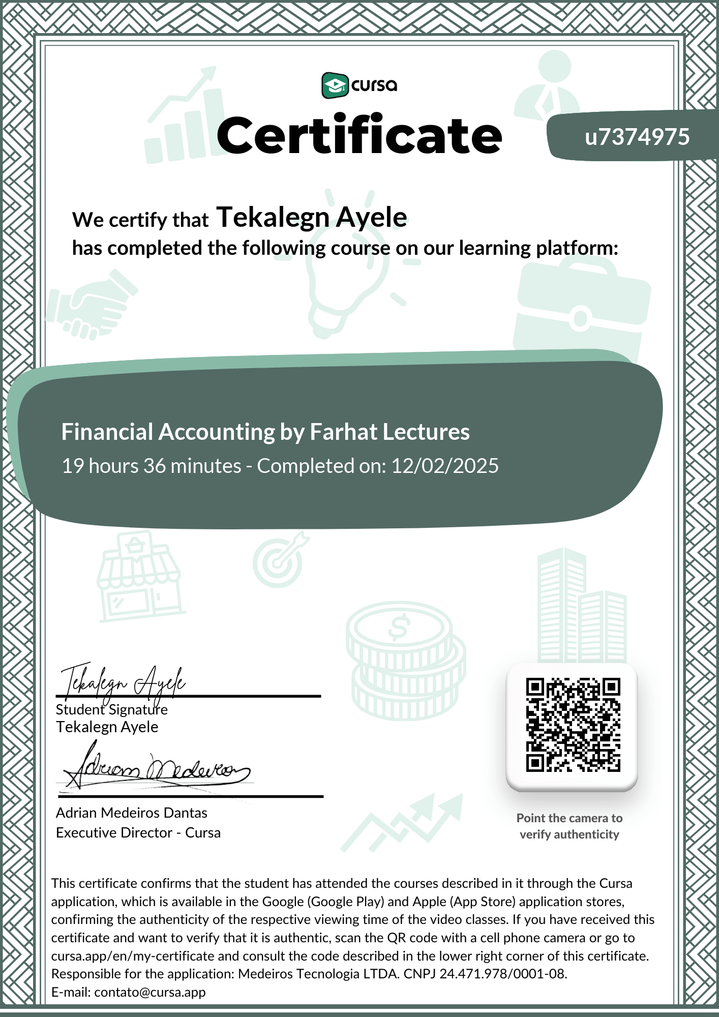 Image of my free Course Completion Certificate.