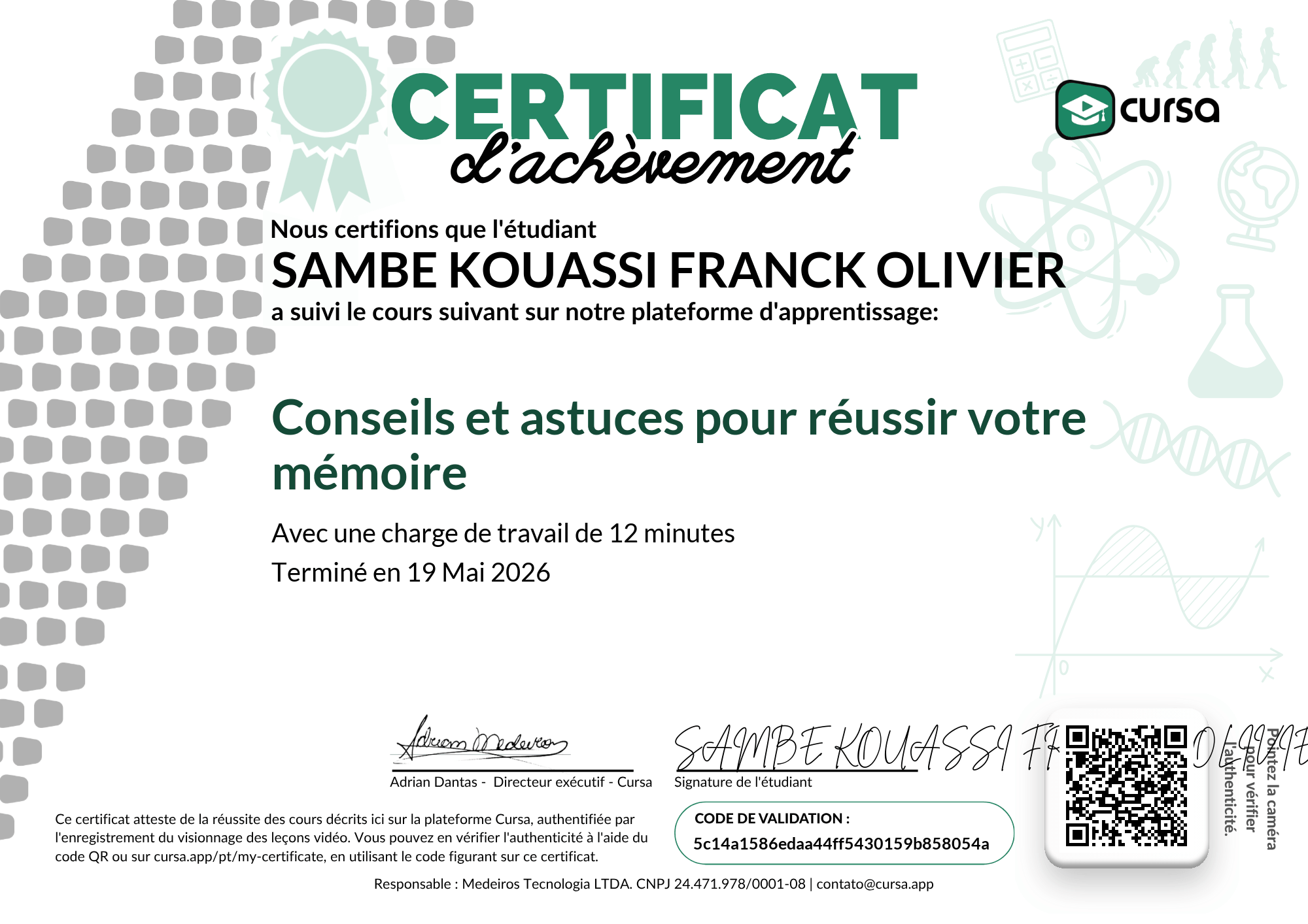 Image de mon certificat de fin de cours gratuit.