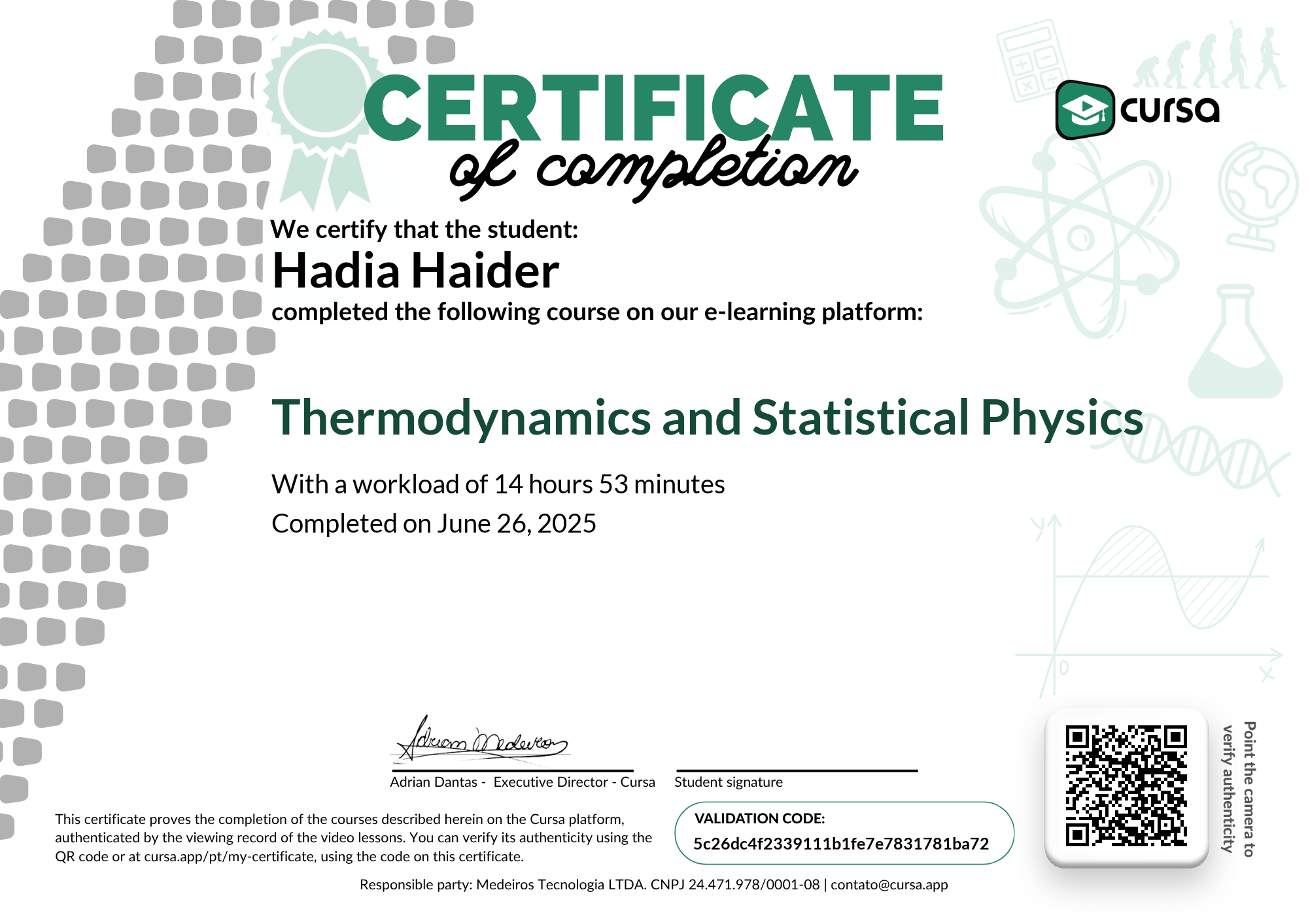 Image of my free Course Completion Certificate.