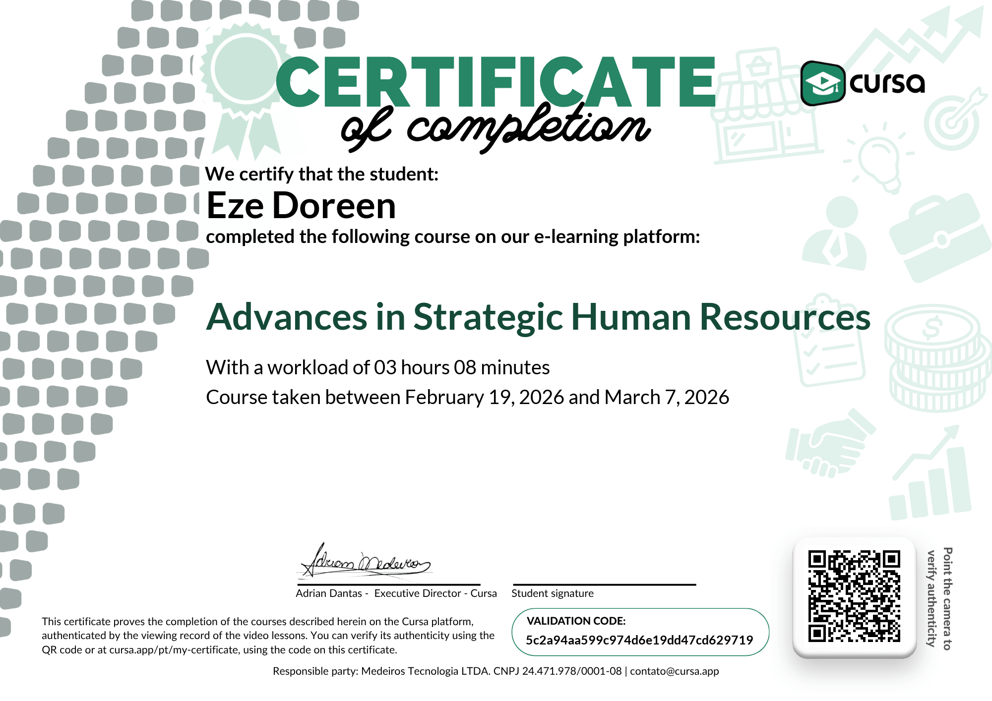 Image of my free Course Completion Certificate.