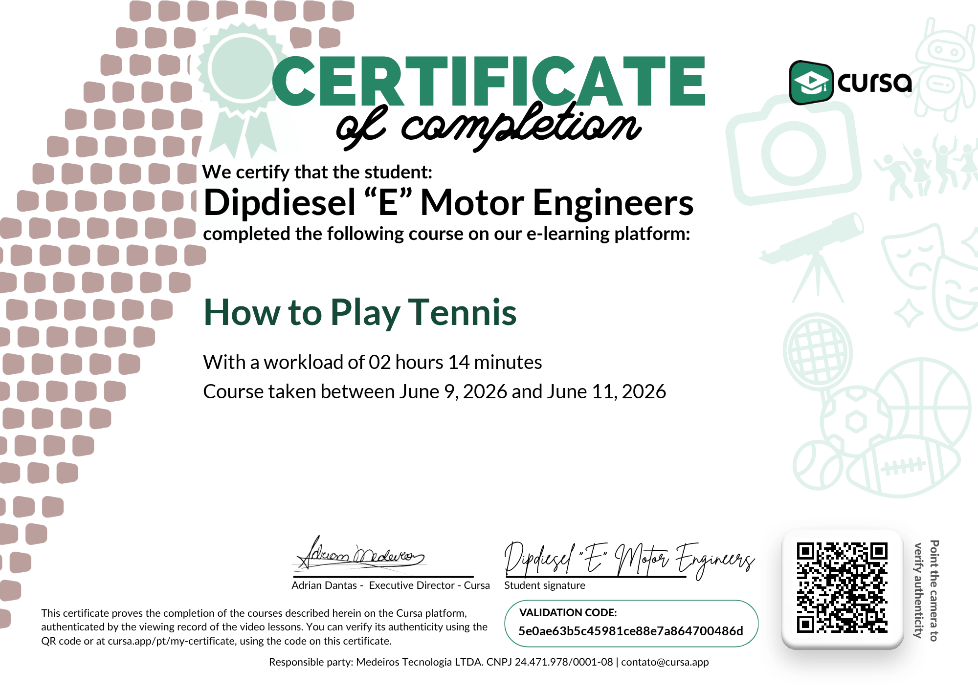 Image of my free Course Completion Certificate.