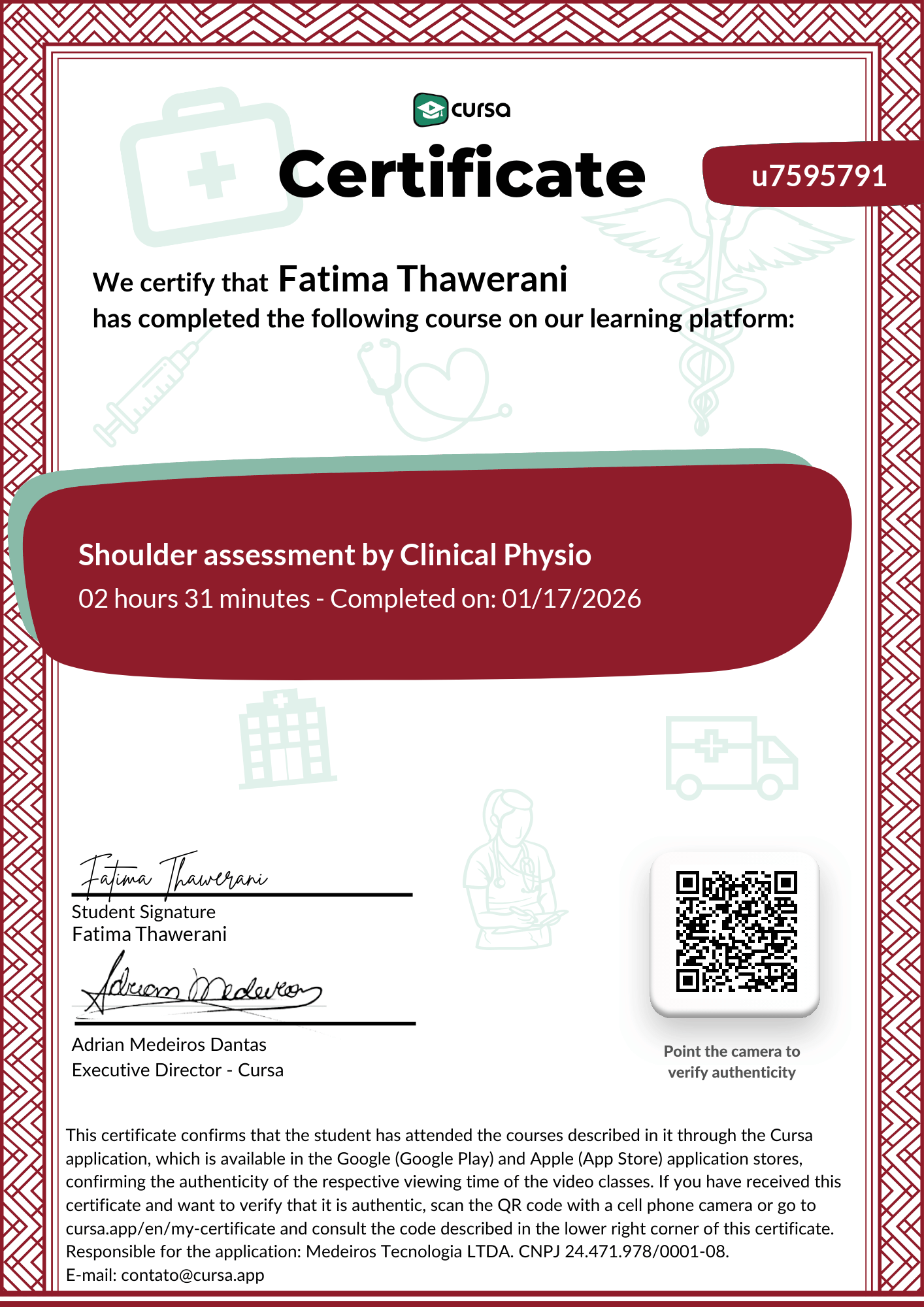 Image of my free Course Completion Certificate.