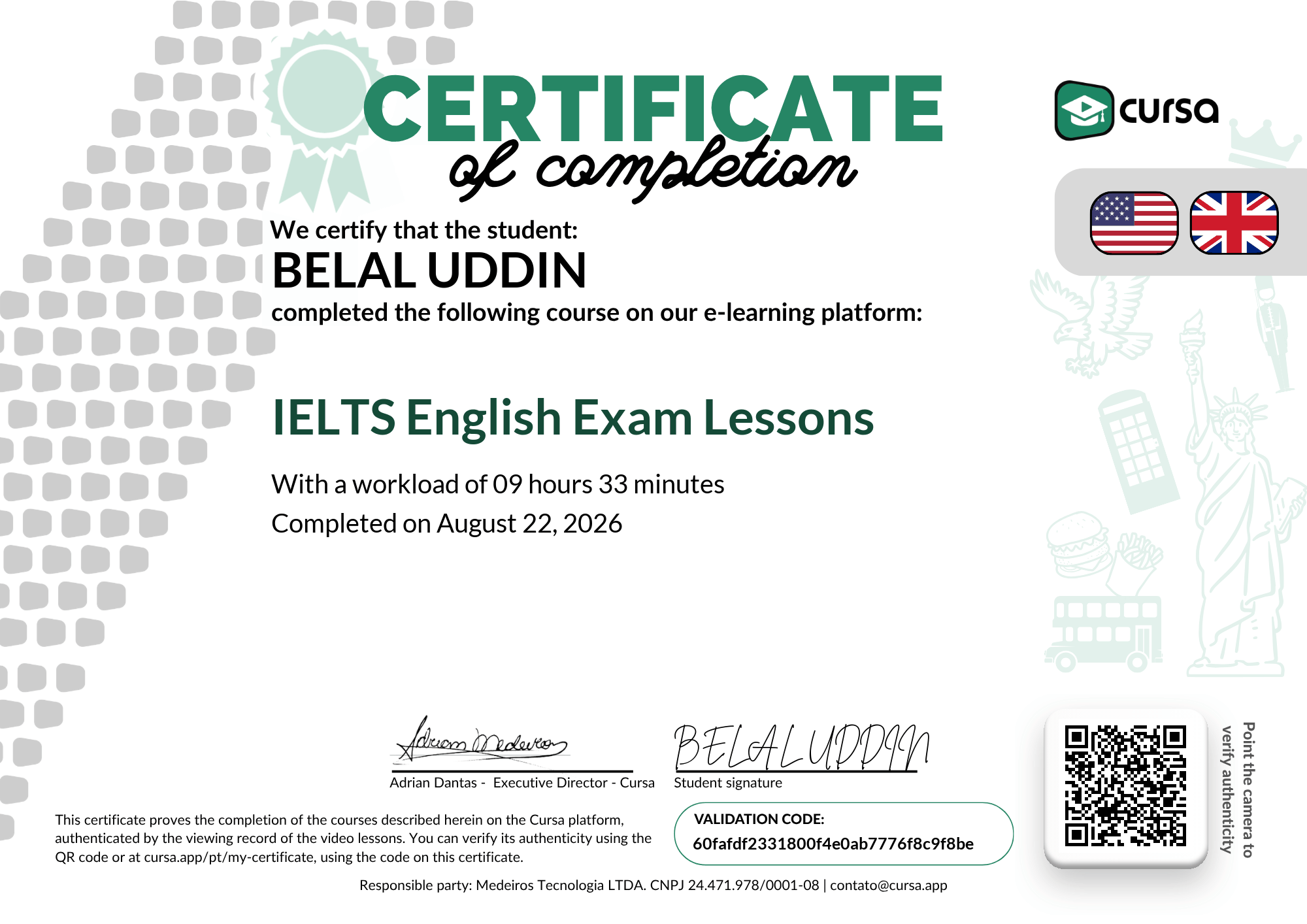 Image of my free Course Completion Certificate.