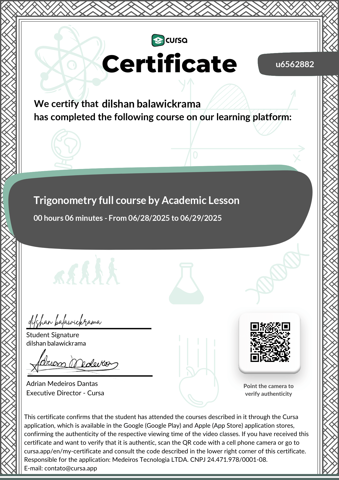 Image of my free Course Completion Certificate.