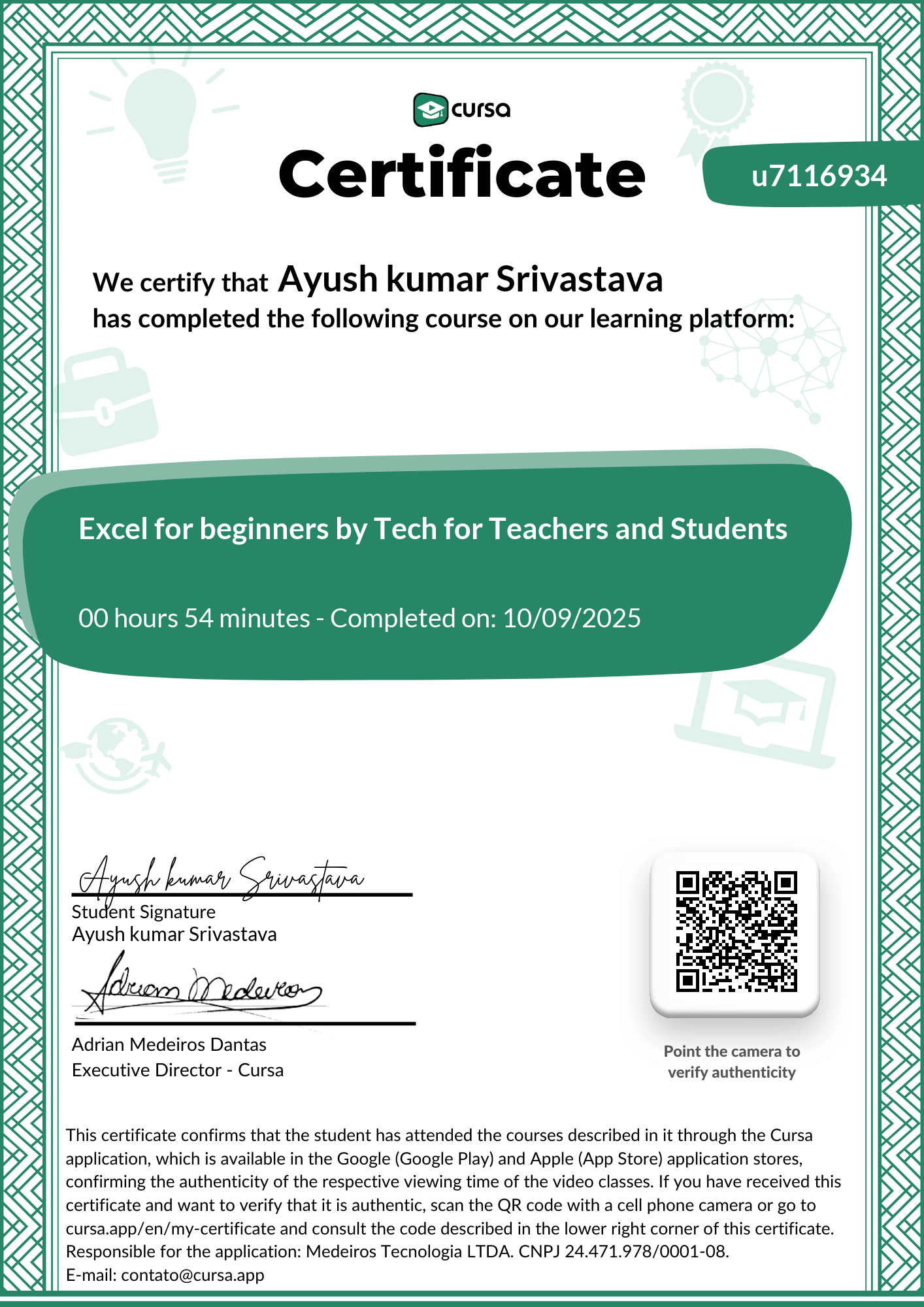 Image of my free Course Completion Certificate.