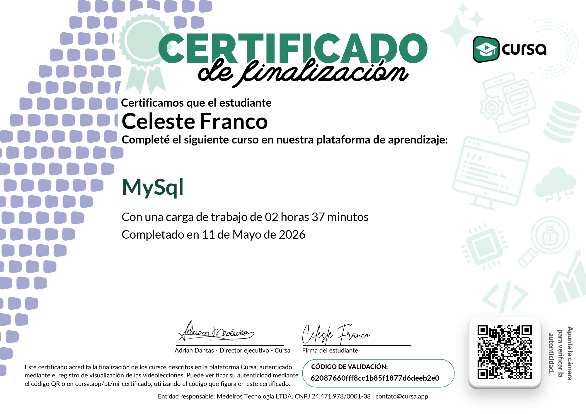 Imagen de mi Certificado de finalización del curso gratuito.