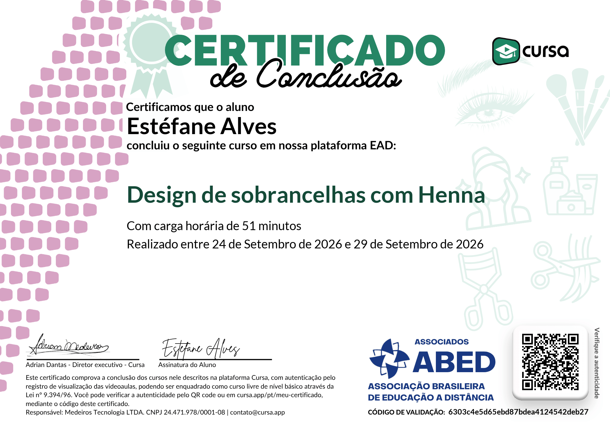 Imagem do meu Certificado gratuito de conclusão de curso.
