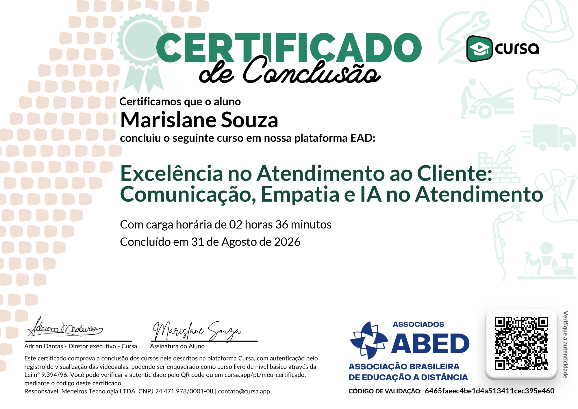 Imagem do meu Certificado gratuito de conclusão de curso.