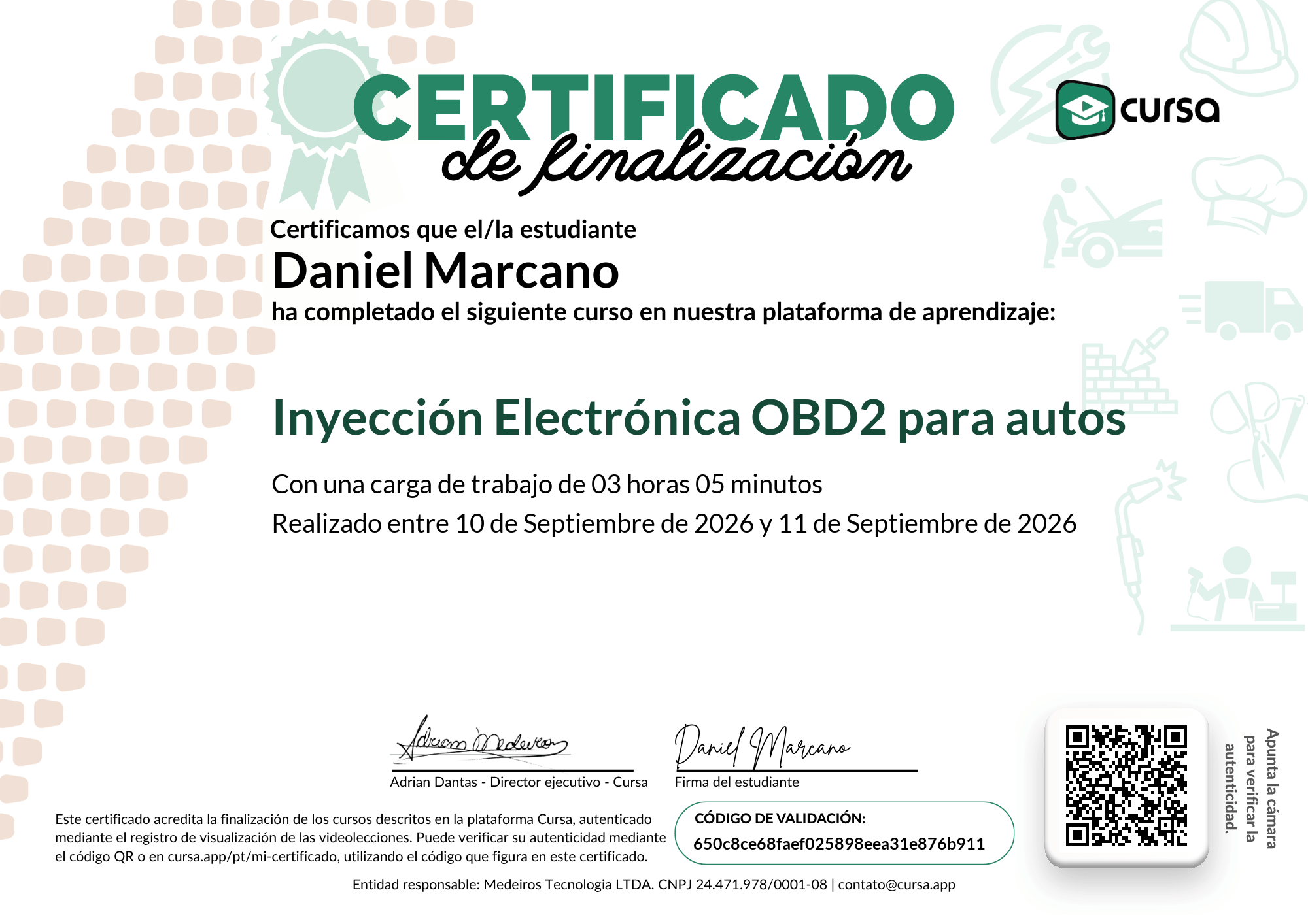 Imagen de mi Certificado de finalización del curso gratuito.