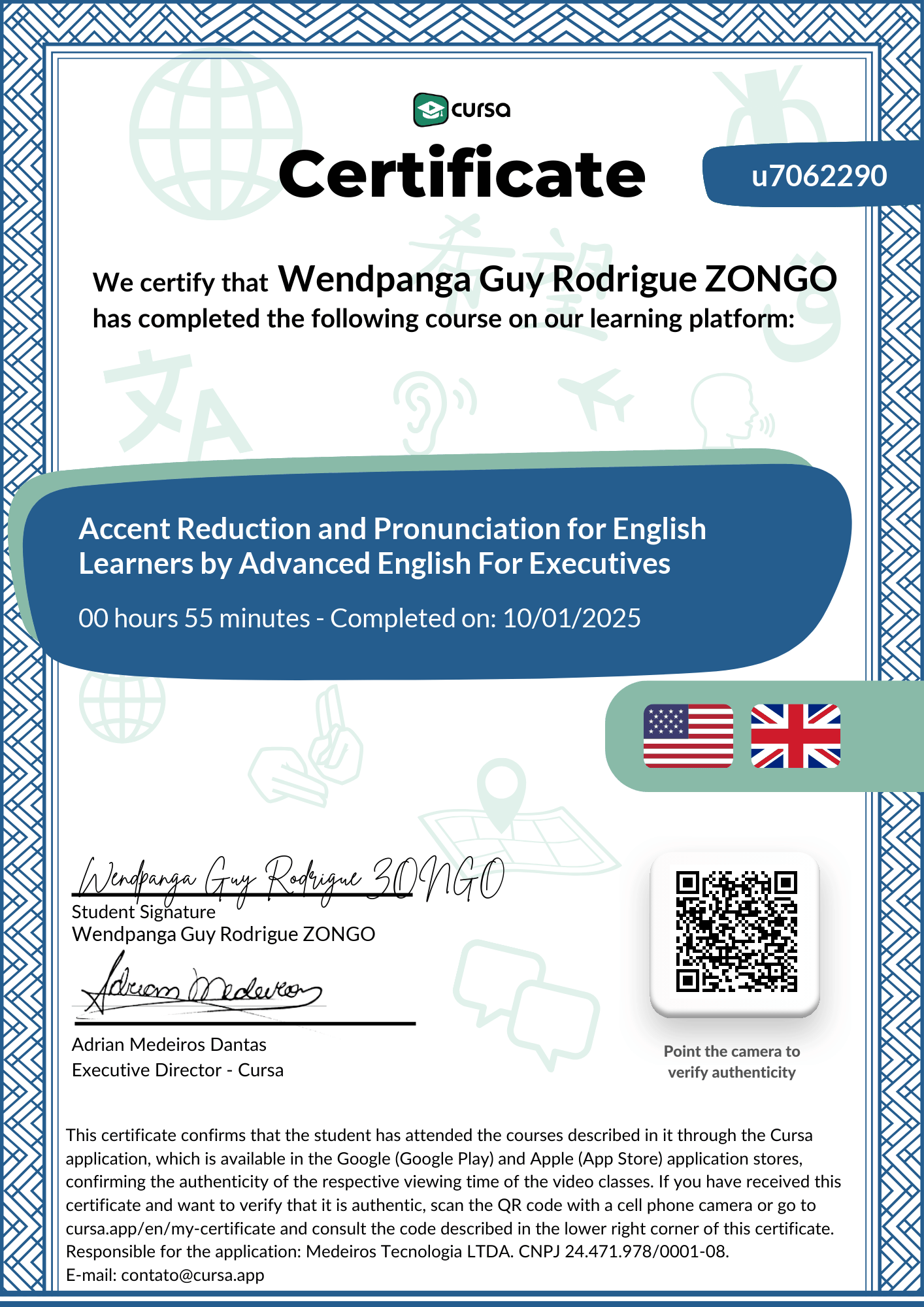 Image of my free Course Completion Certificate.