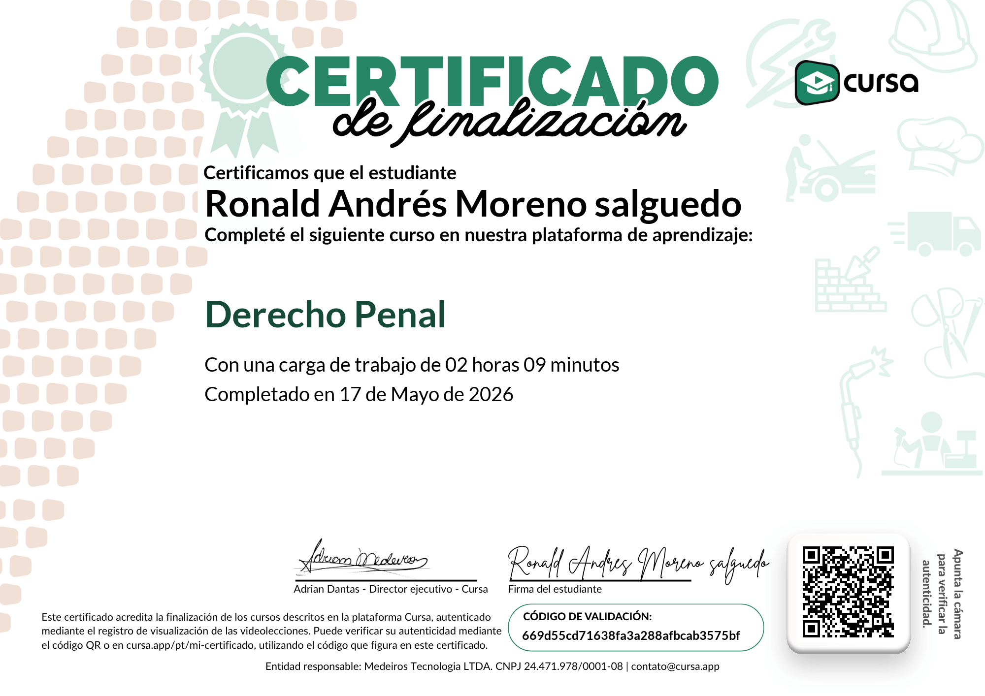 Imagen de mi Certificado de finalización del curso gratuito.