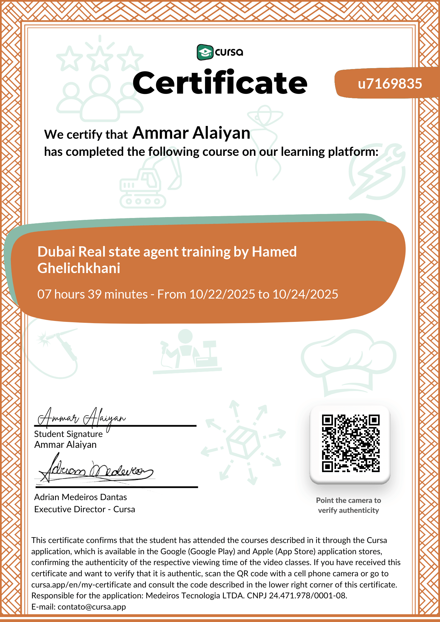 Image of my free Course Completion Certificate.