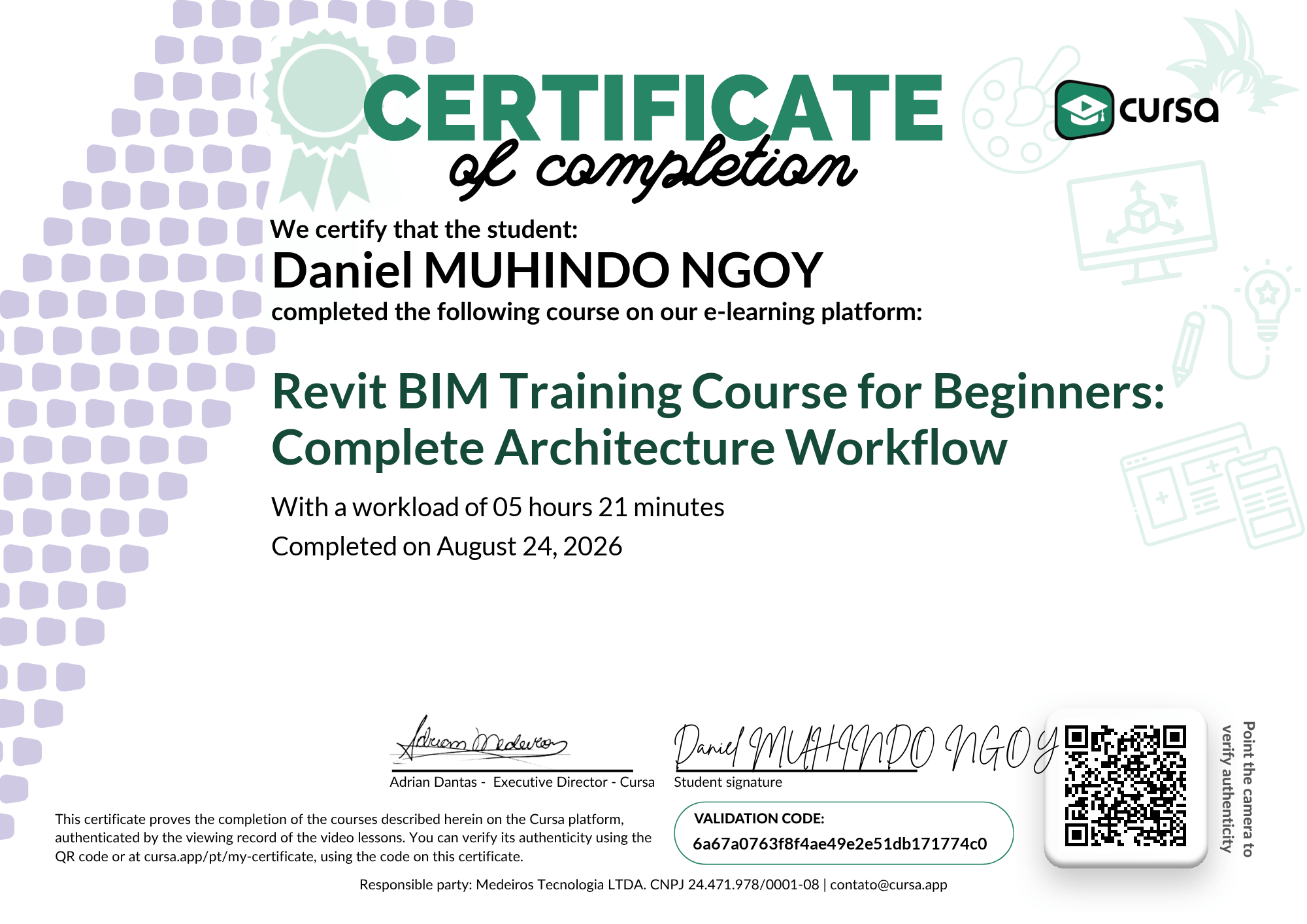 Image of my free Course Completion Certificate.