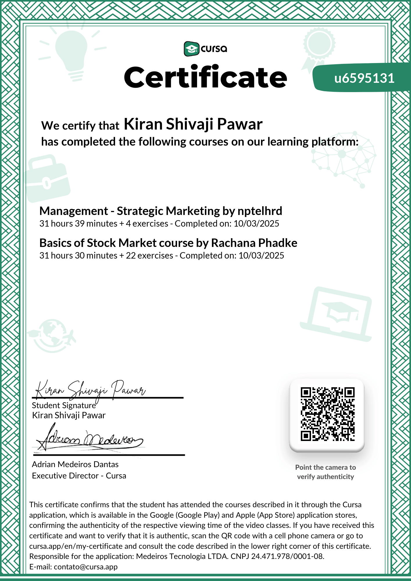 Image of my free Course Completion Certificate.