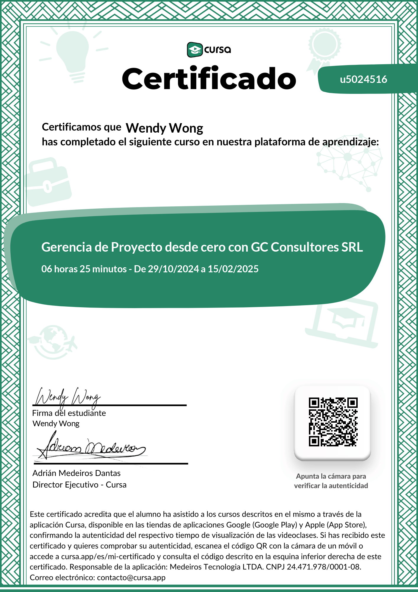 Imagen de mi Certificado de finalización del curso gratuito.