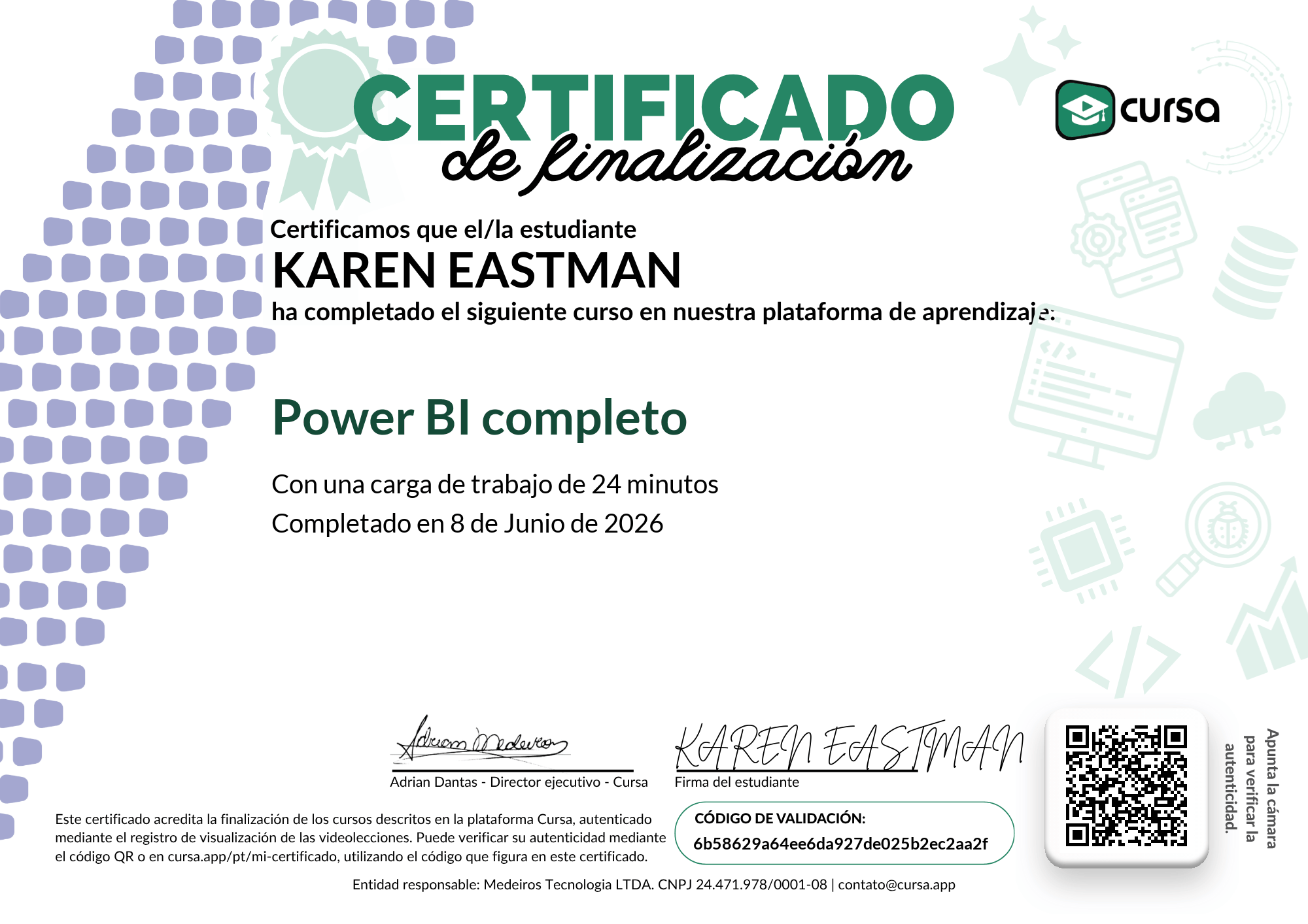 Imagen de mi Certificado de finalización del curso gratuito.