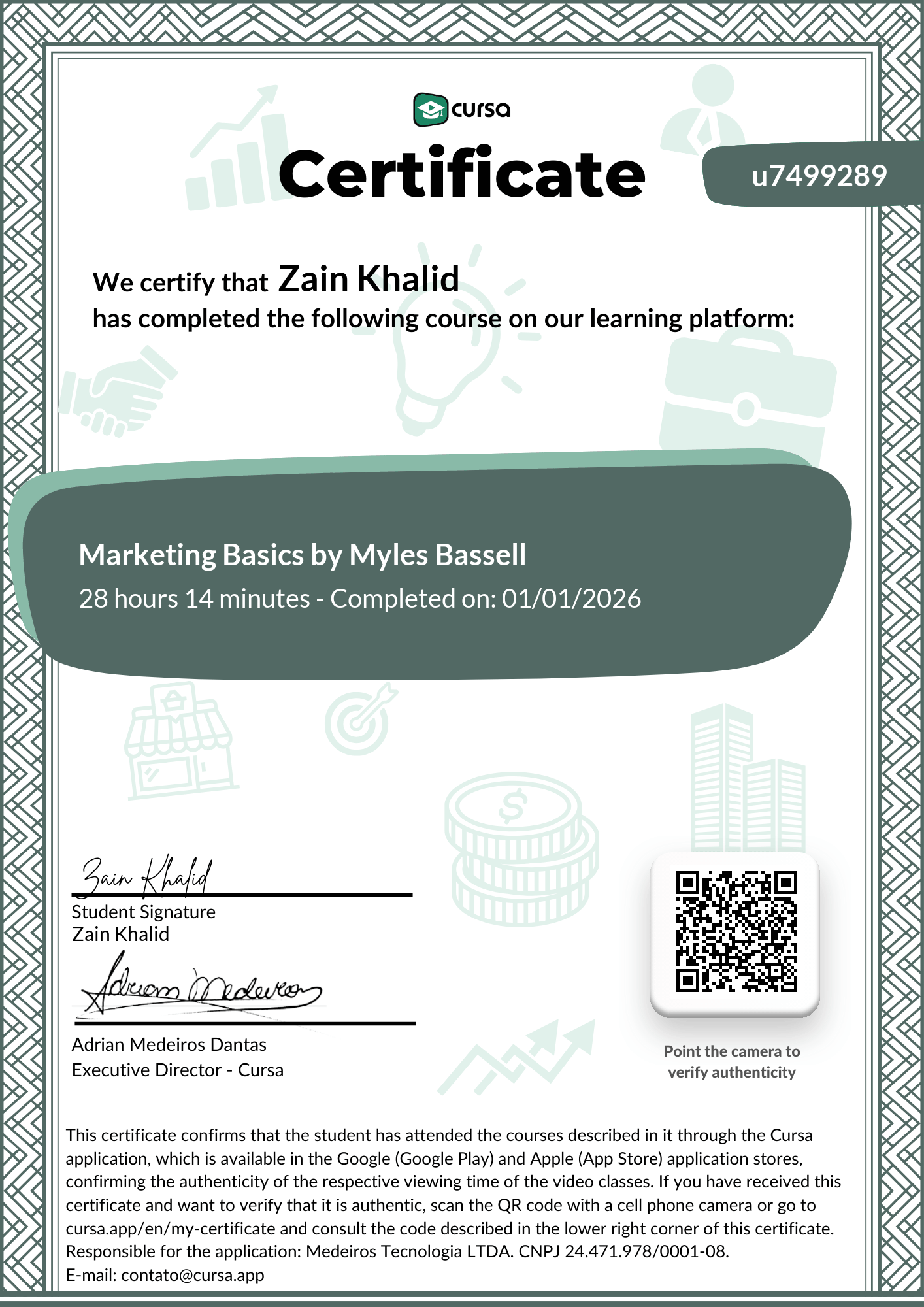 Image of my free Course Completion Certificate.