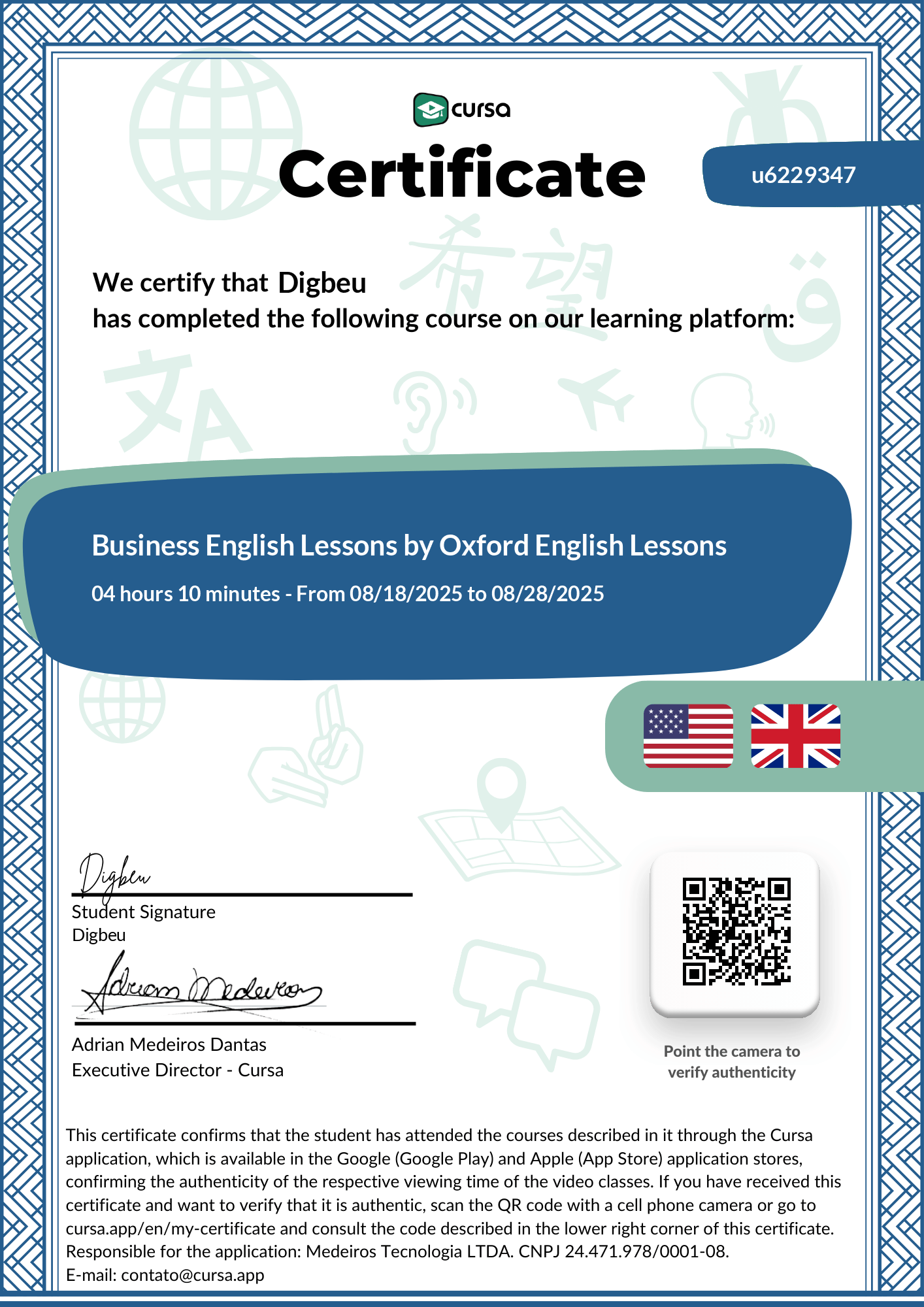 Image of my free Course Completion Certificate.